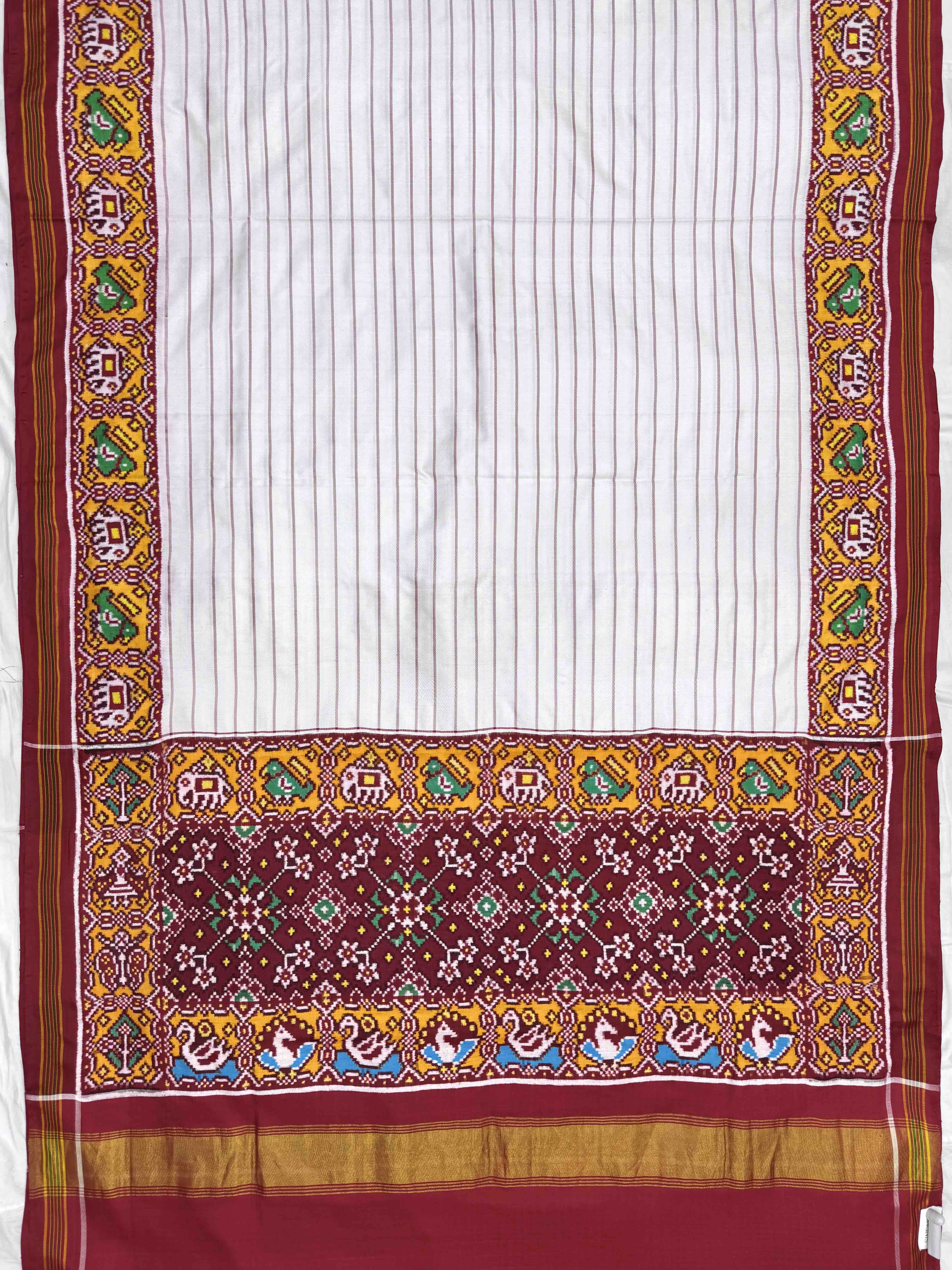 Red & White Lining Double Ikat Patan Patola Saree