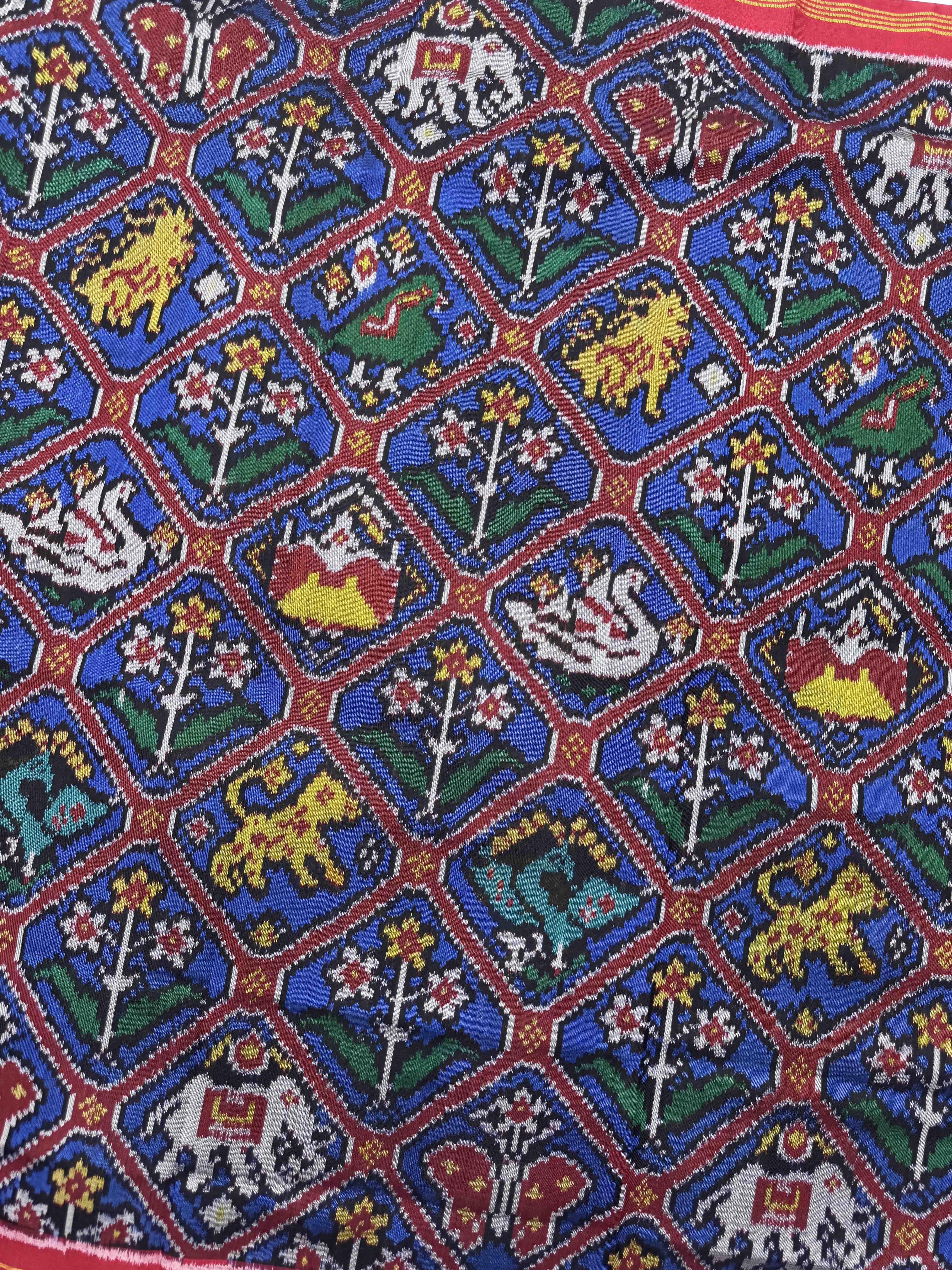 Red & Blue Narikunj Single Ikat Patan Patola Saree