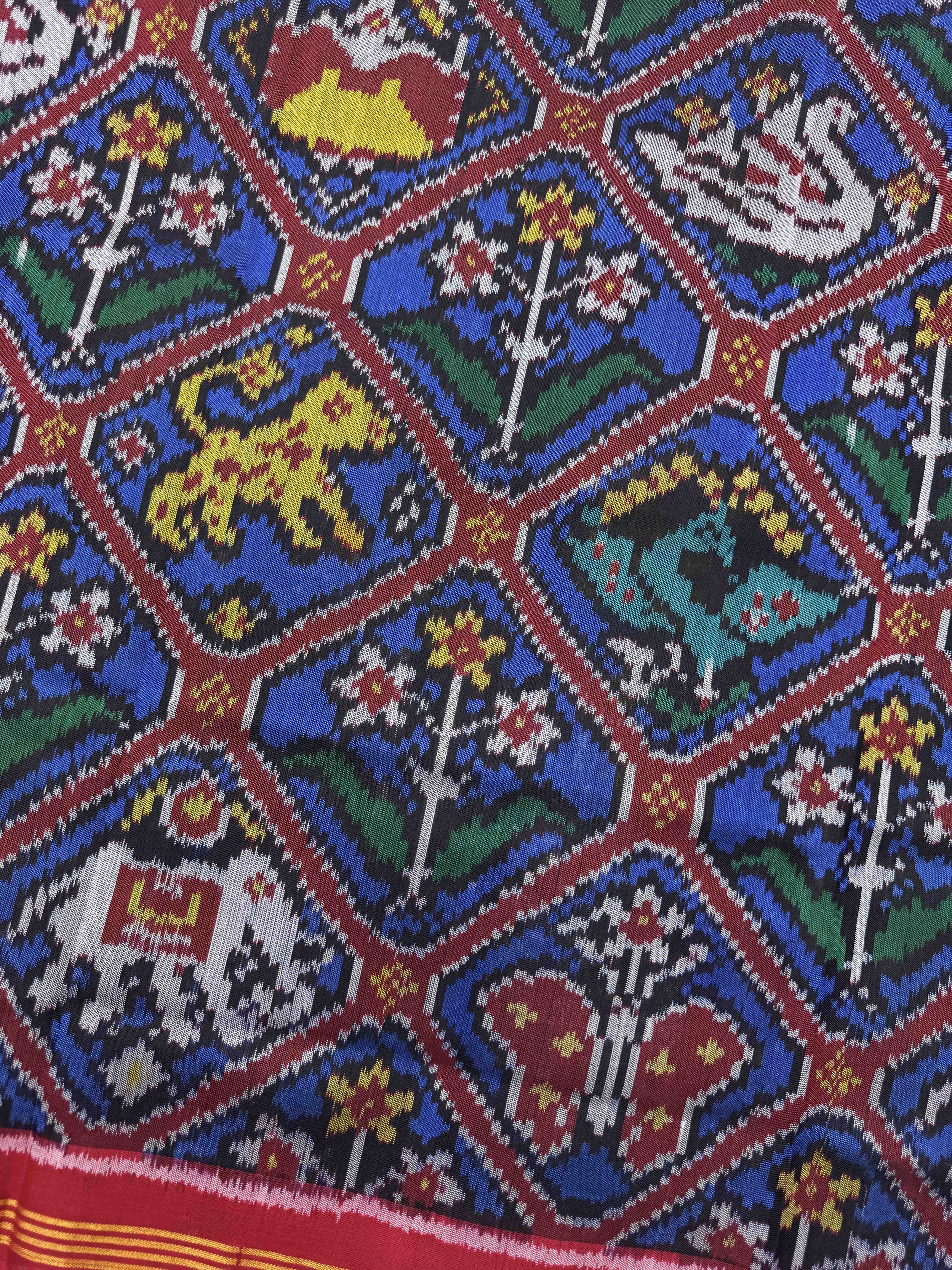Red & Blue Narikunj Single Ikat Patan Patola Saree