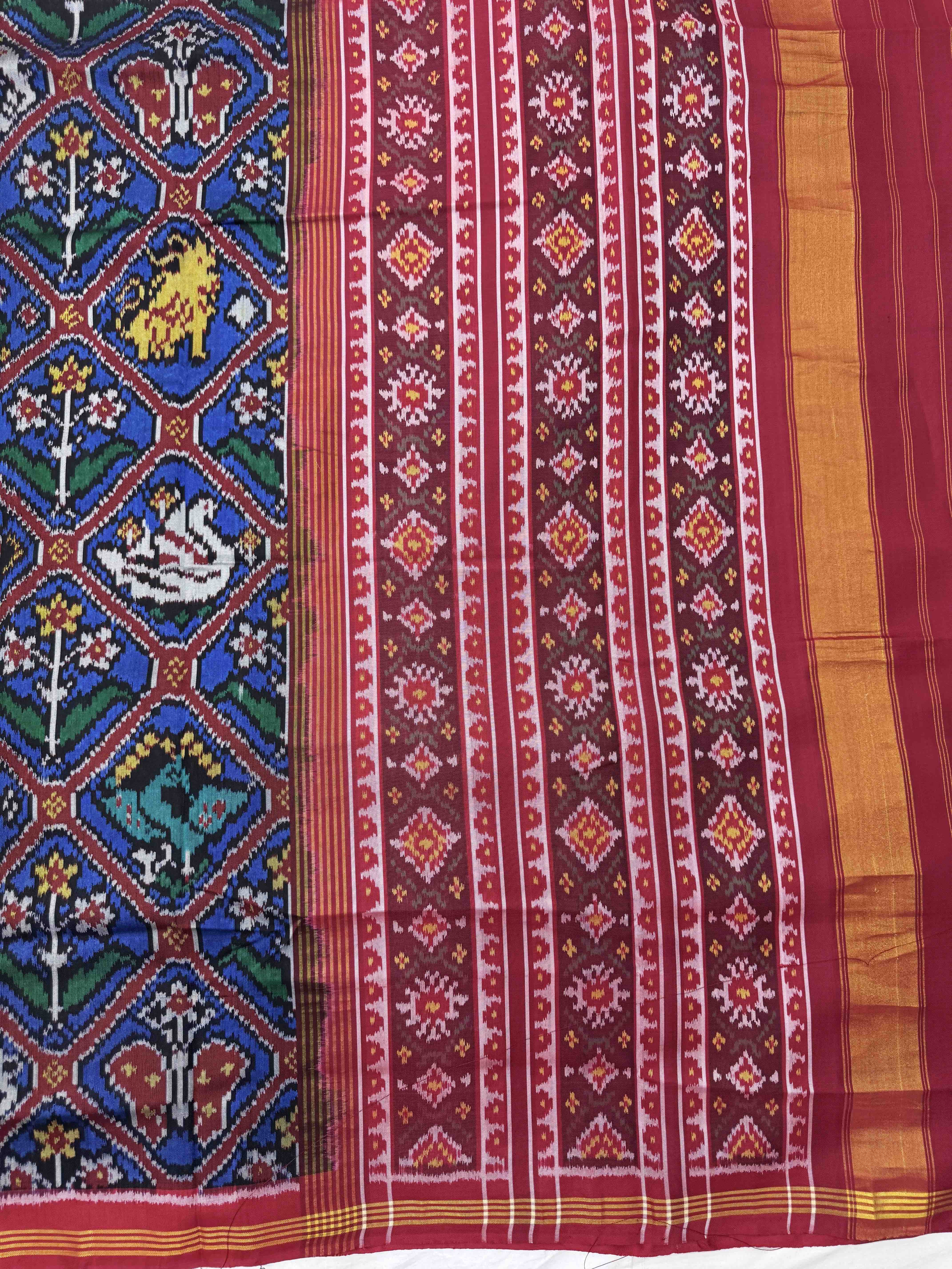 Red & Blue Narikunj Single Ikat Patan Patola Saree