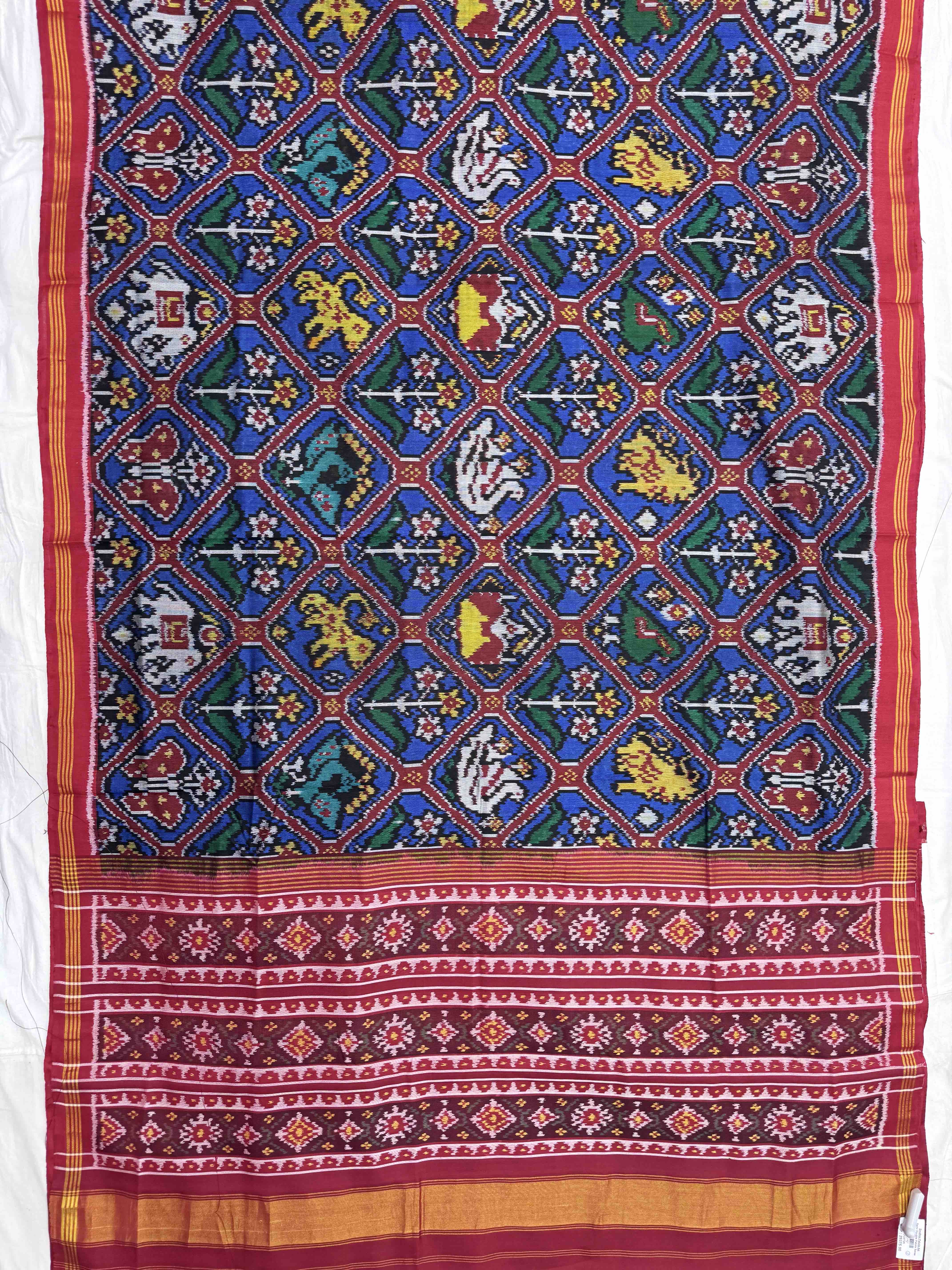 Red & Blue Narikunj Single Ikat Patan Patola Saree