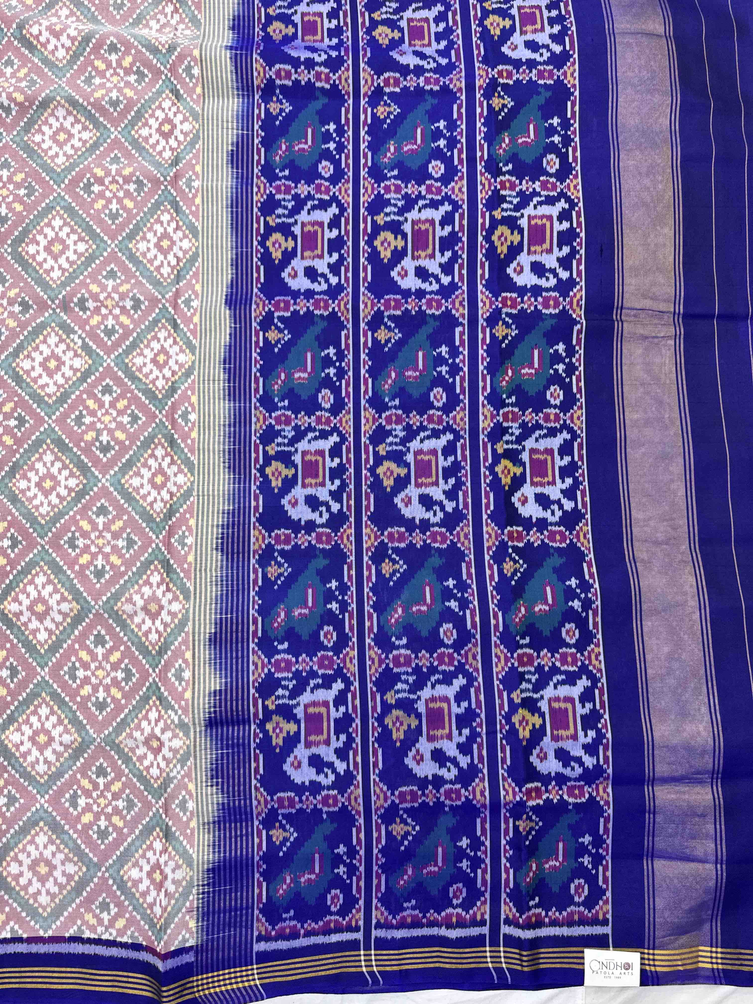 Blue & White Panchanda Single Ikat Patan Patola Saree