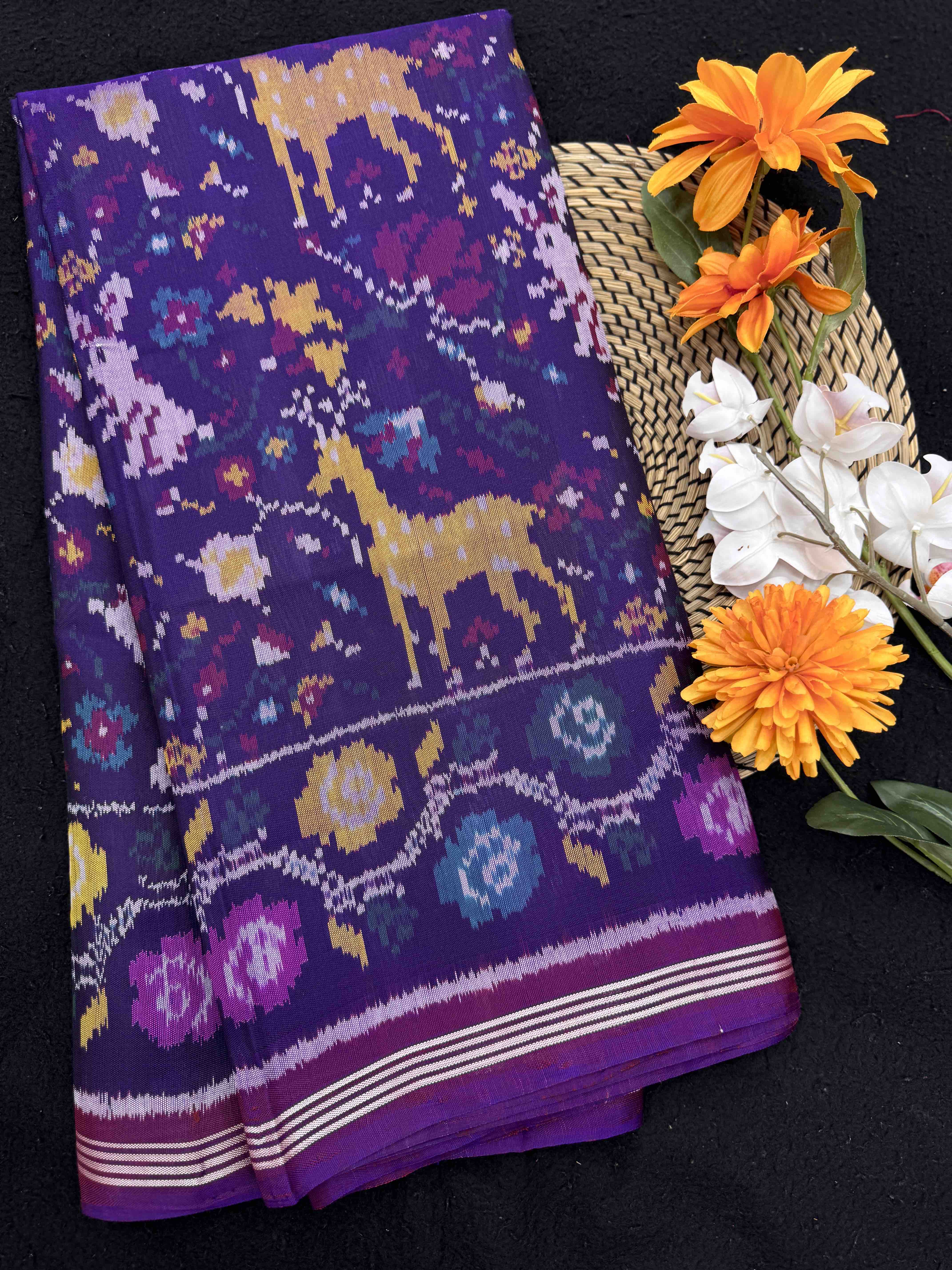 Purple Jungle Design Single Ikat Patan Patola Saree