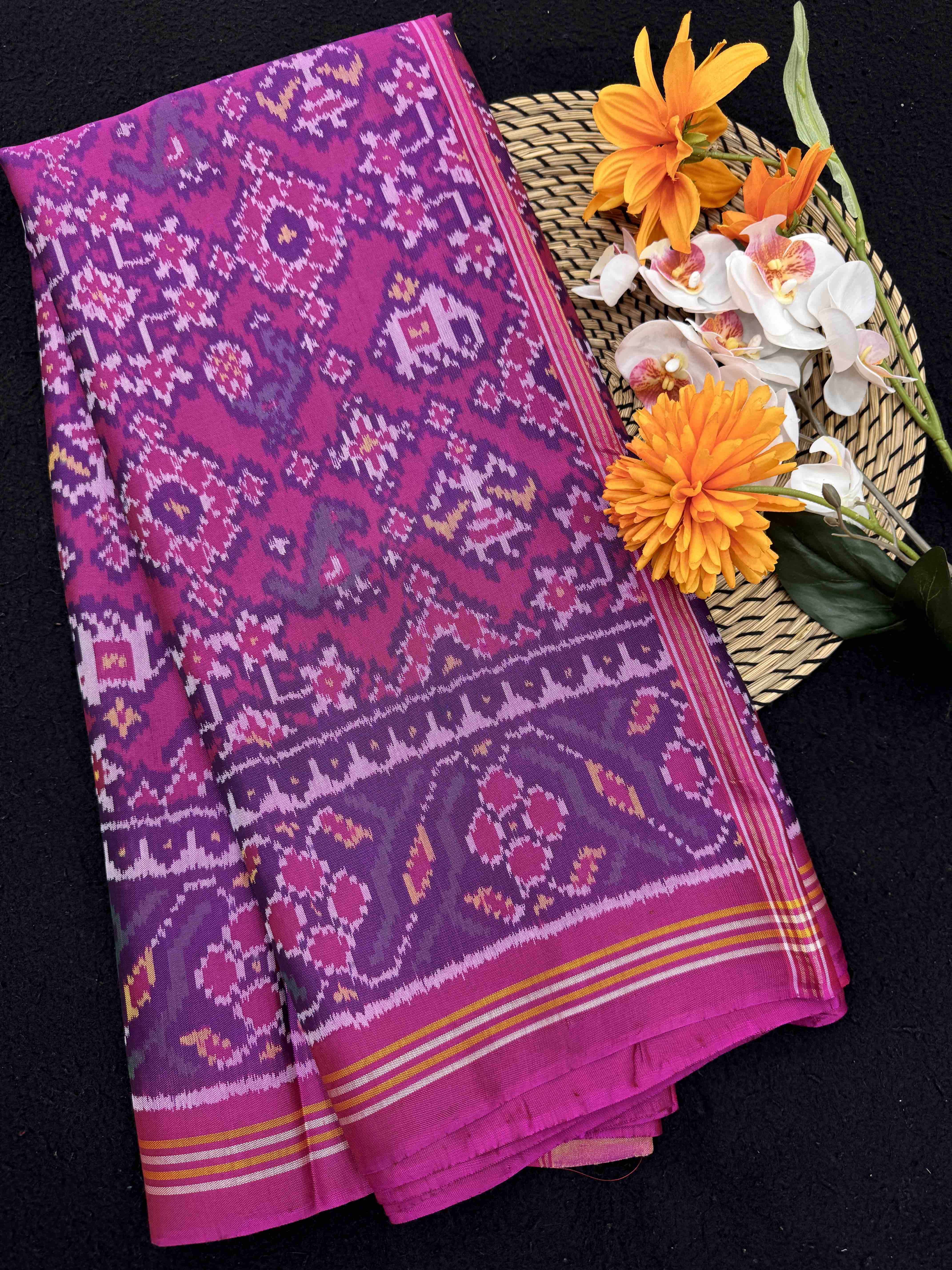 Pink & Purple Navratan Narikunj Single Ikat Patan Patola Saree