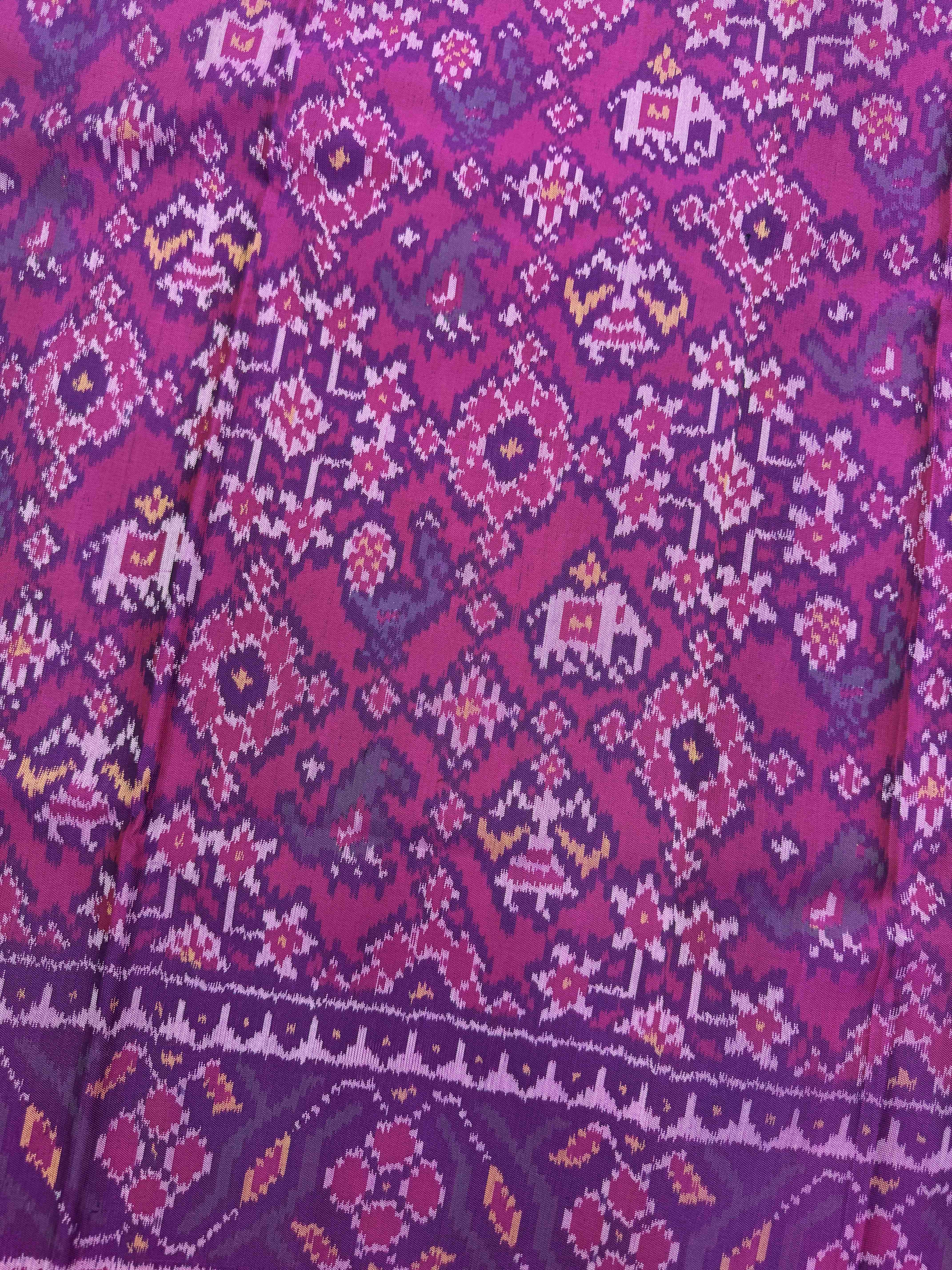 Pink & Purple Navratan Narikunj Single Ikat Patan Patola Saree