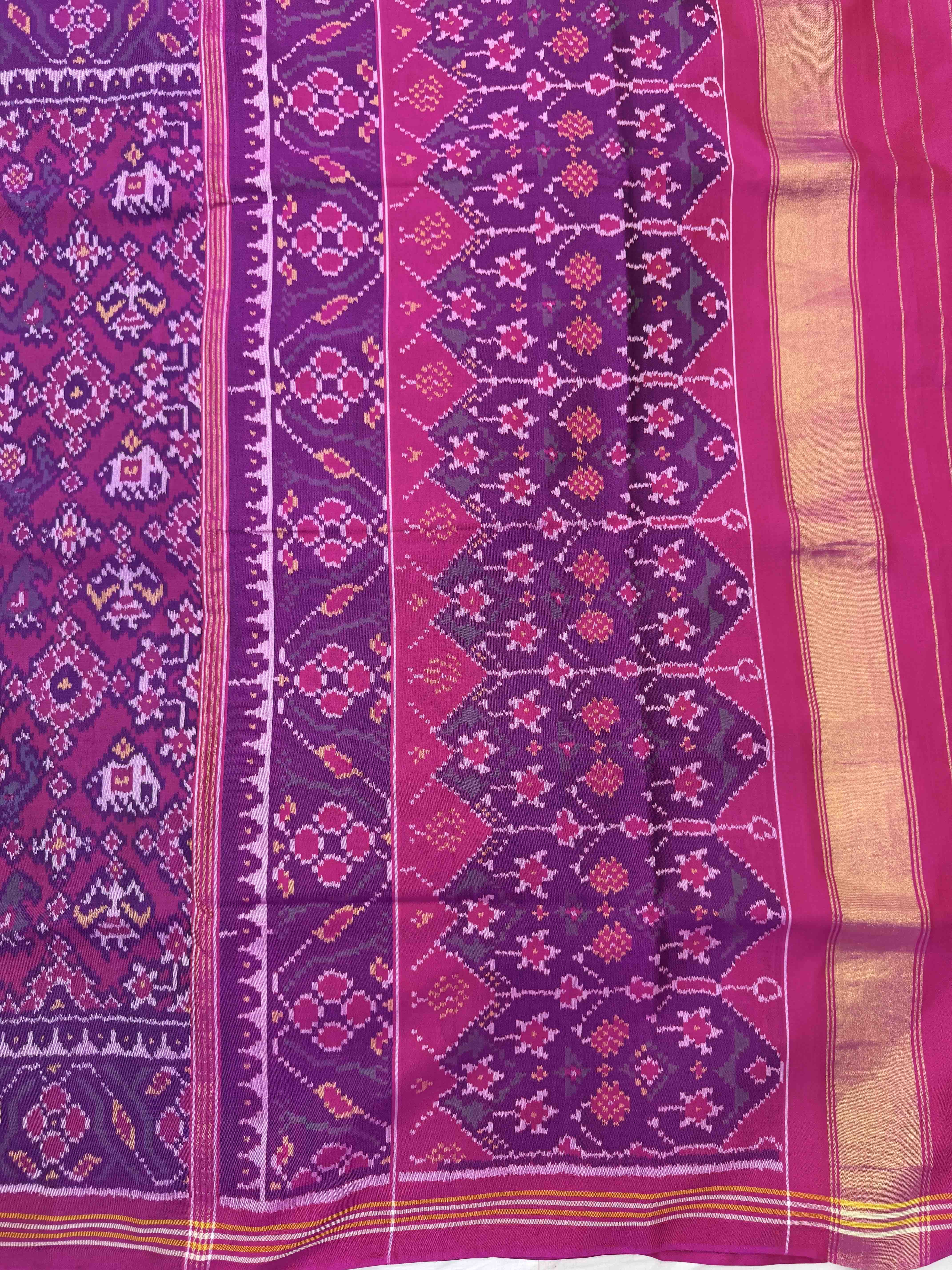 Pink & Purple Navratan Narikunj Single Ikat Patan Patola Saree