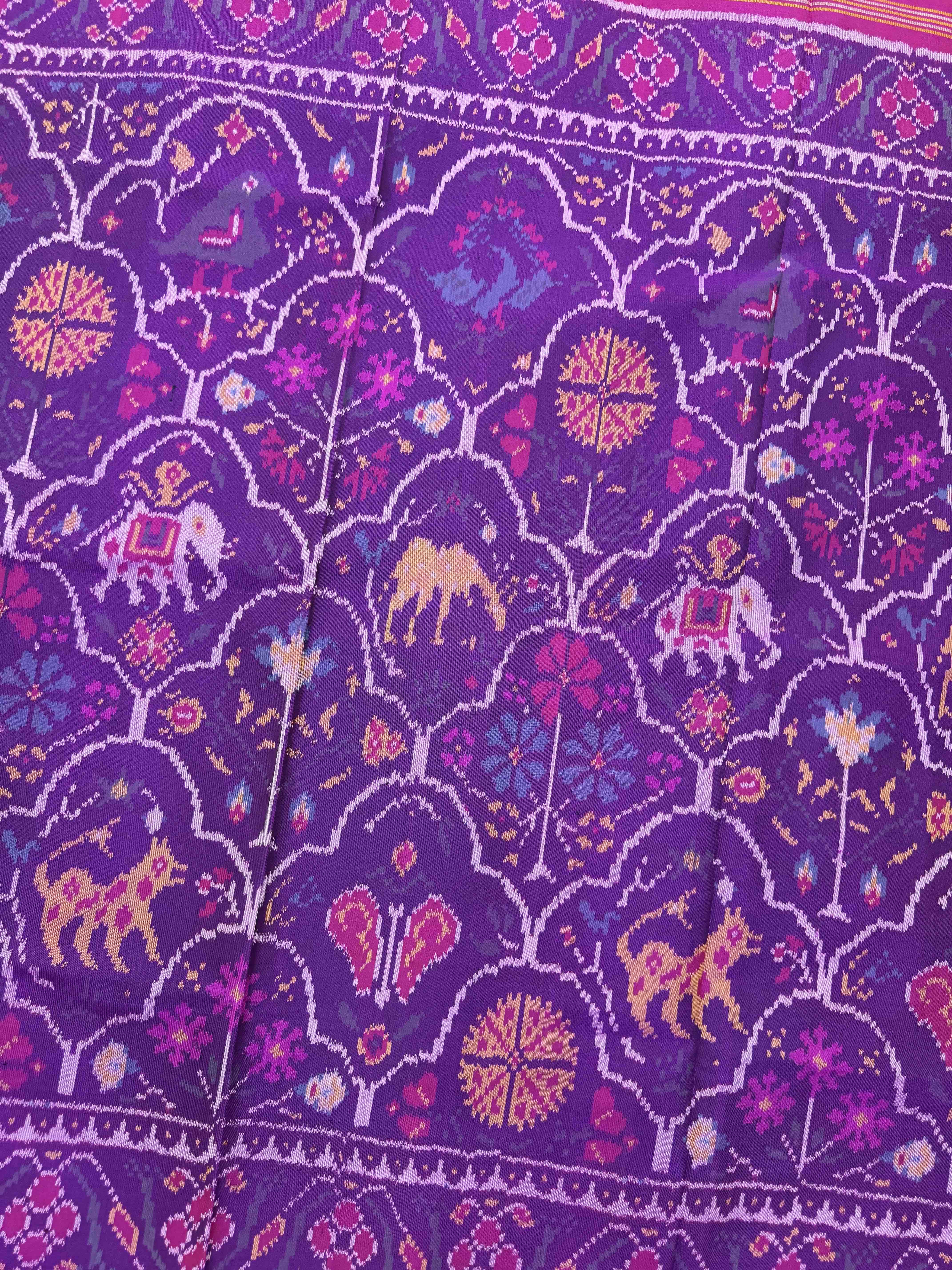 Pink & Purple Narikunj Flower Single Ikat Patan Patola Saree