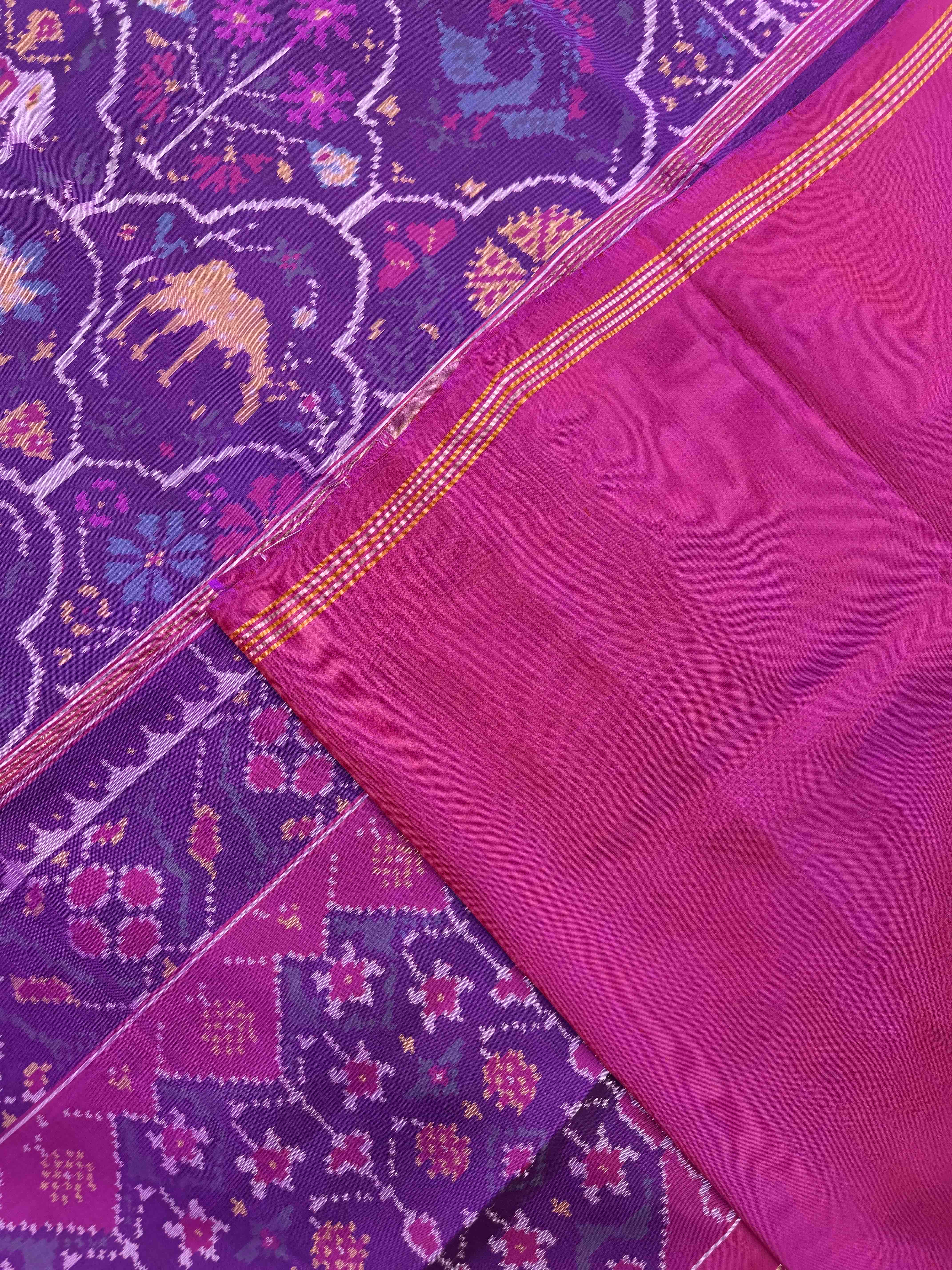 Pink & Purple Narikunj Flower Single Ikat Patan Patola Saree