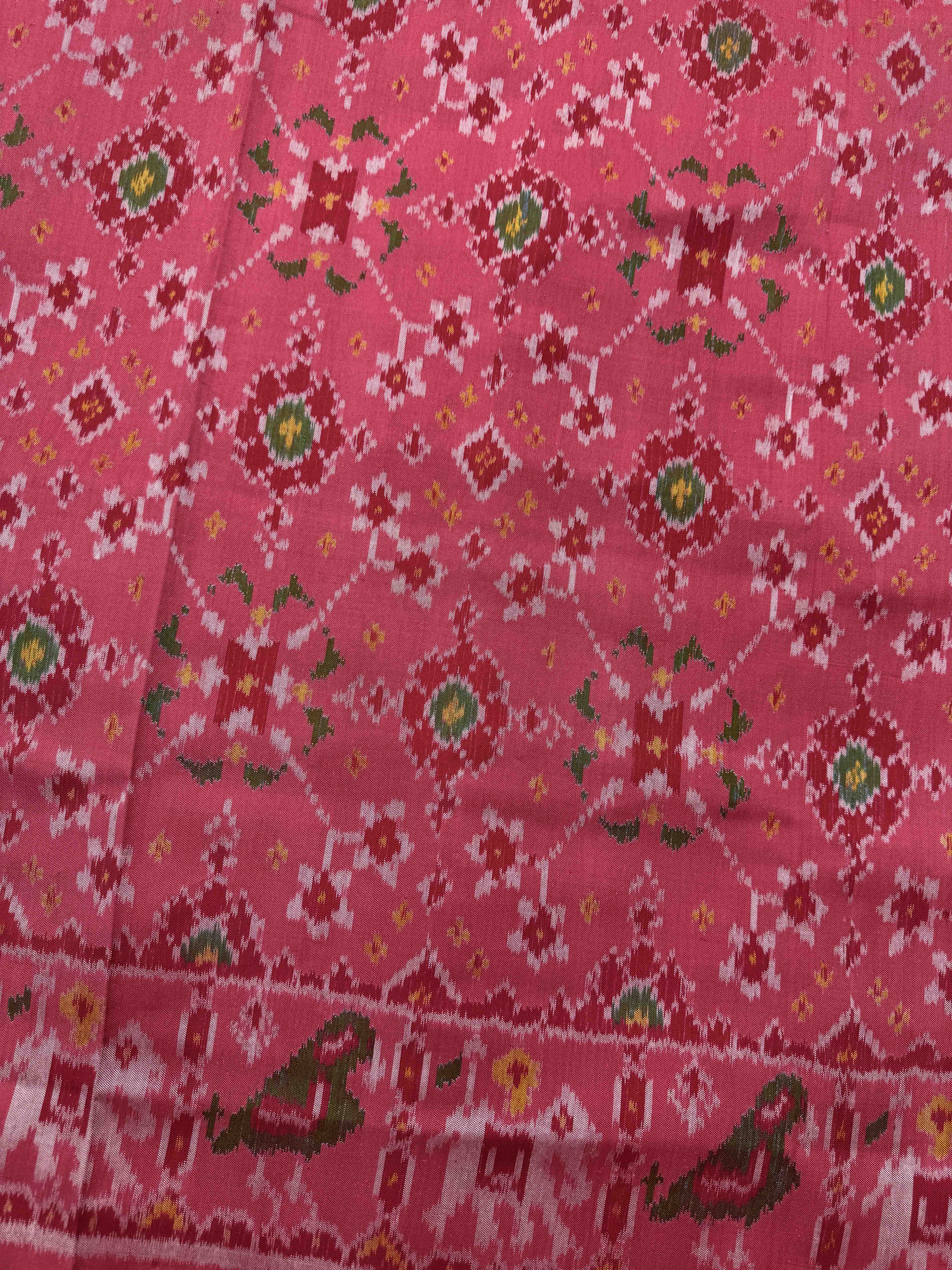 Peach Pink Navratan Single Ikat Patan Patola Saree