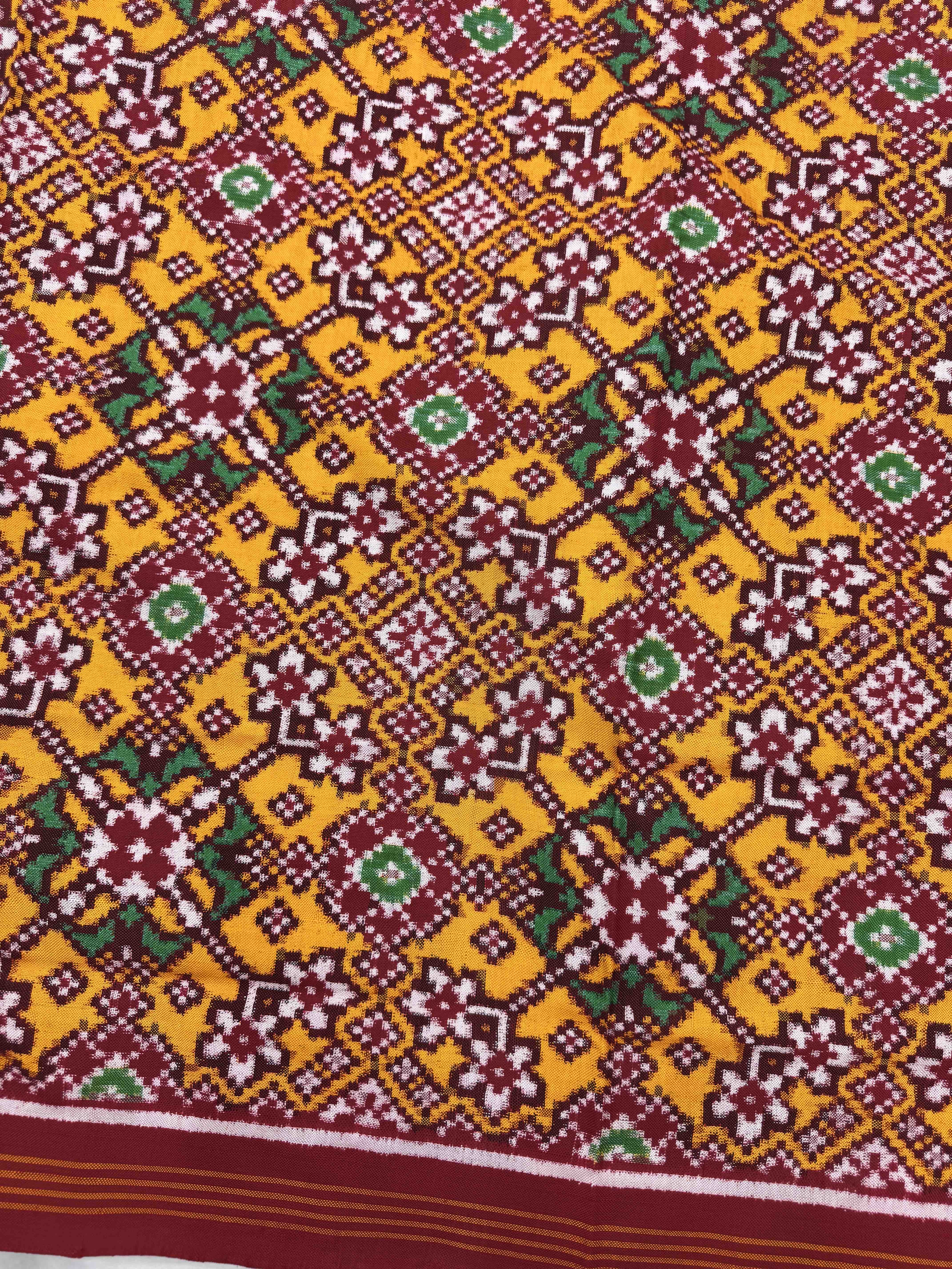 Red & Yellow Navratan Double Ikat Patola Patola Dupatta