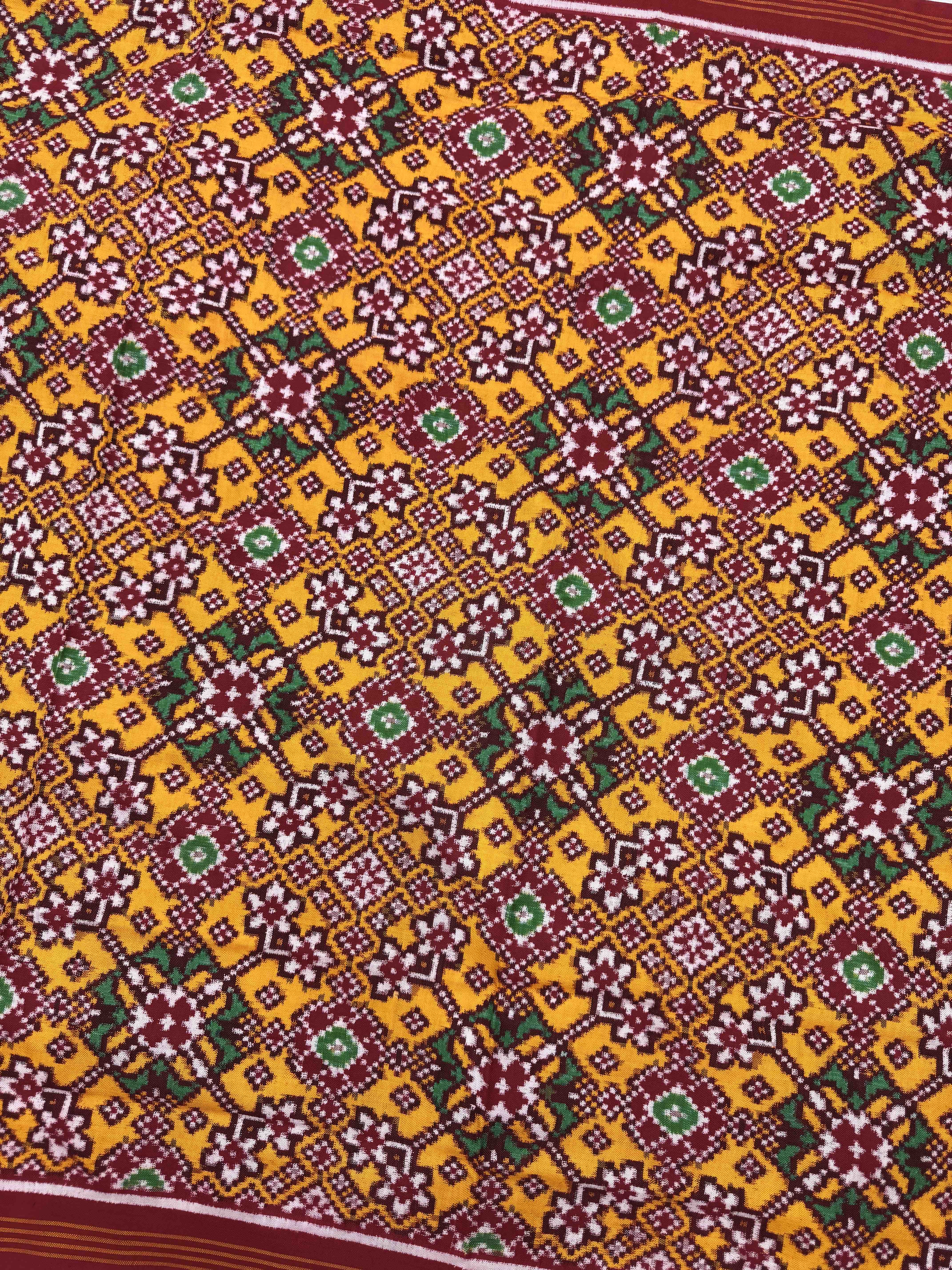 Red & Yellow Navratan Double Ikat Patola Patola Dupatta