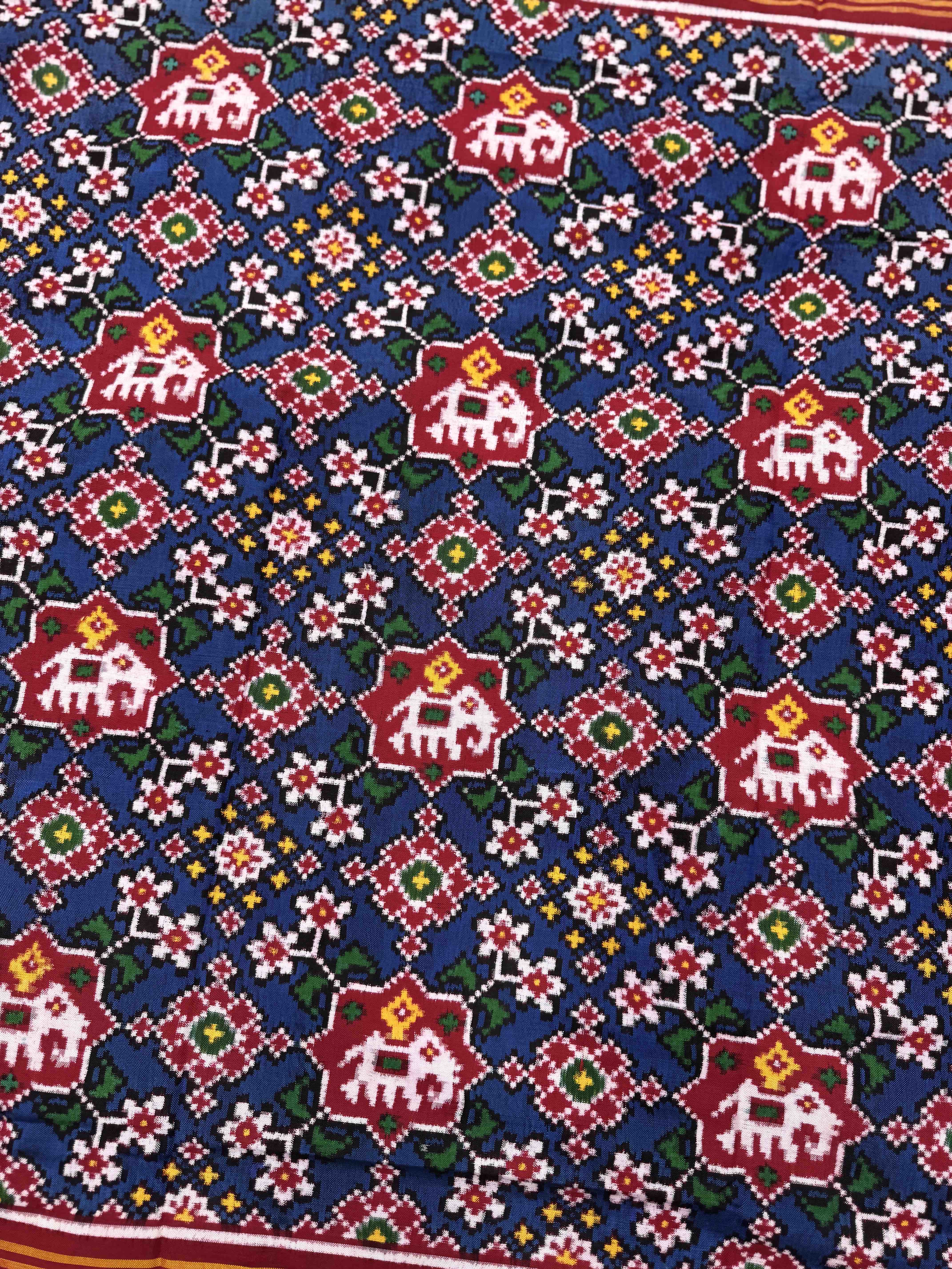 Red & Blue Elephant Navratan Double Ikat Patan Patola Dupatta