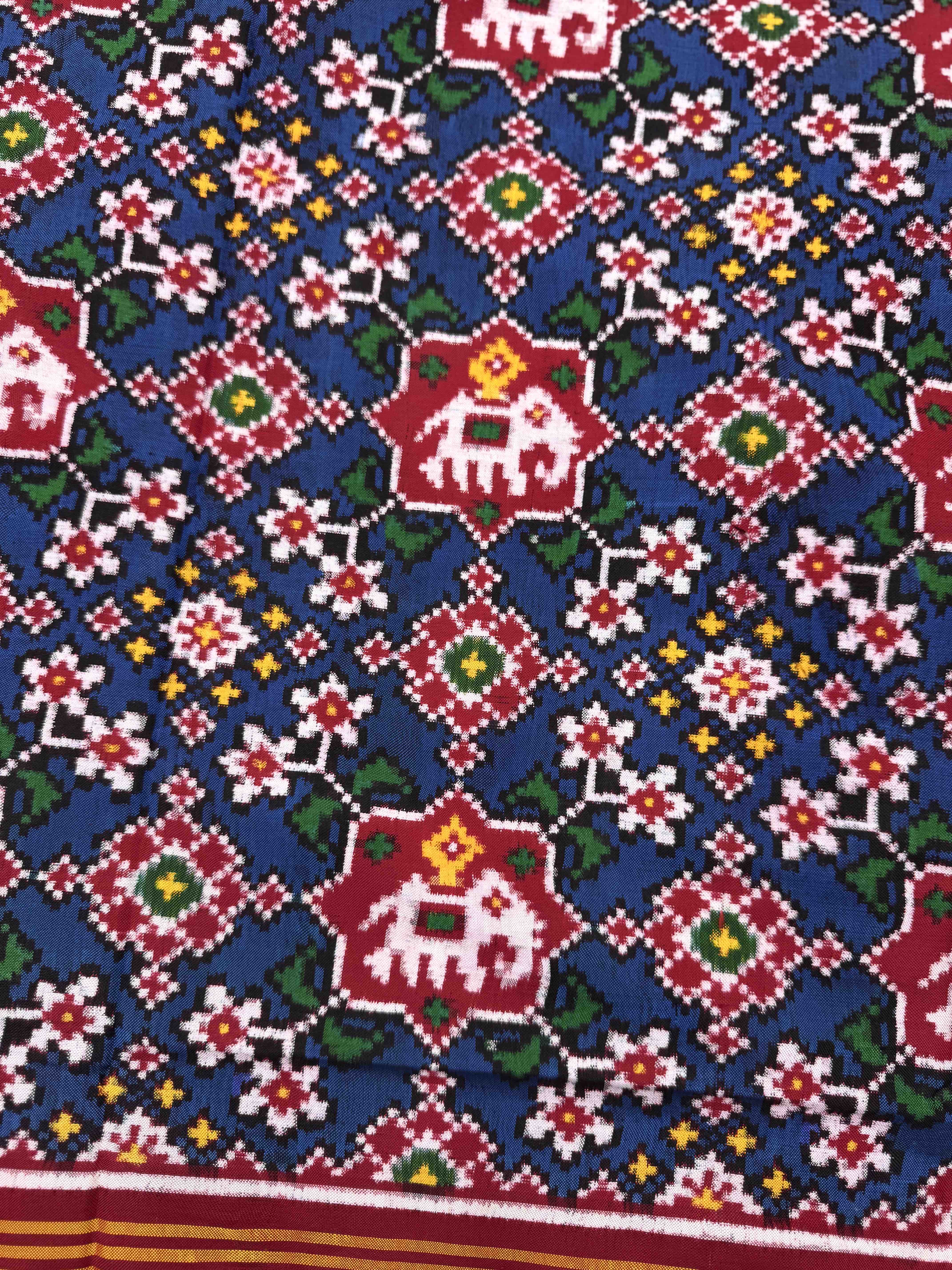 Red & Blue Elephant Navratan Double Ikat Patan Patola Dupatta
