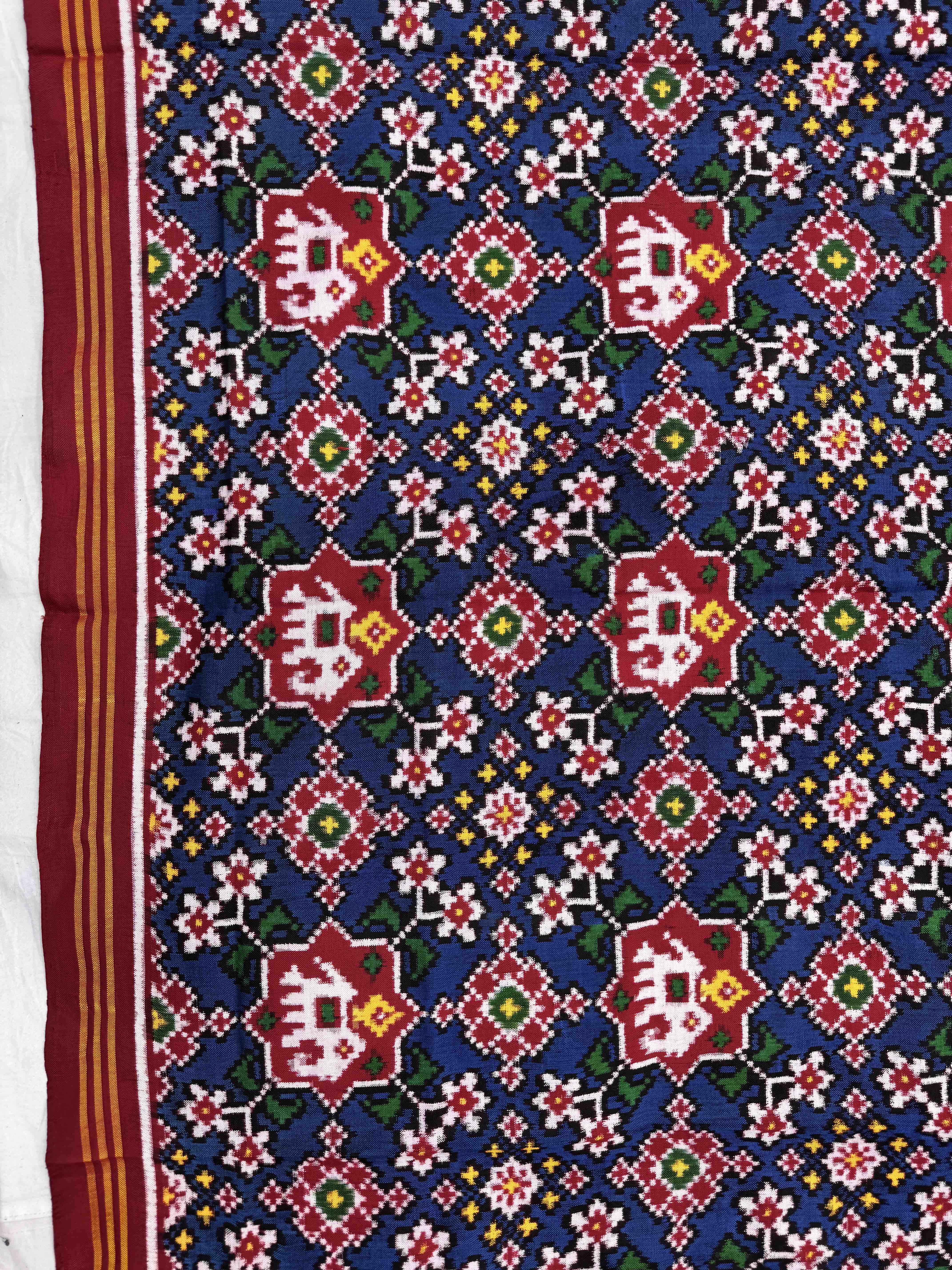 Red & Blue Elephant Navratan Double Ikat Patan Patola Dupatta