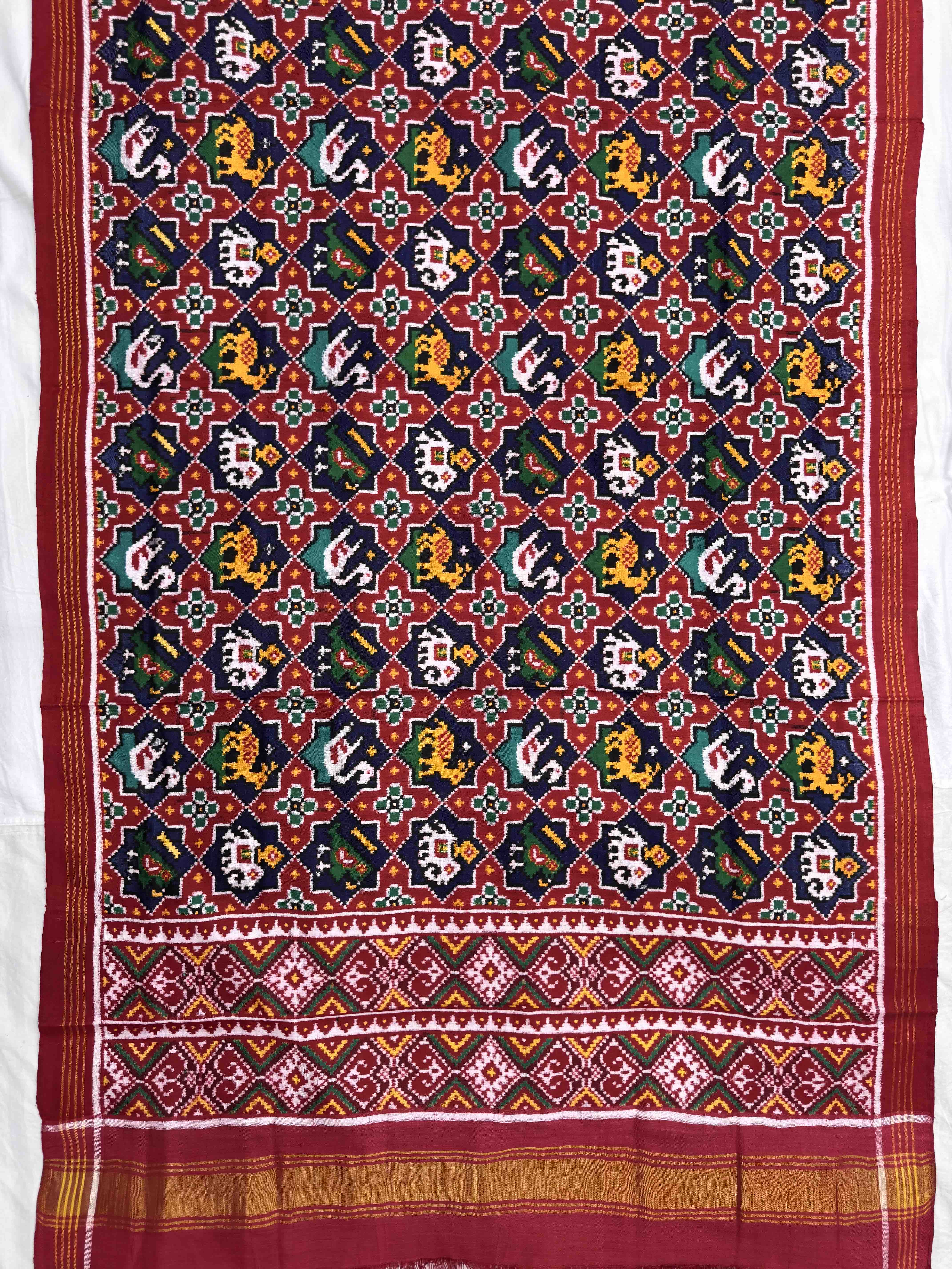 Red & Blue Star Narikunj Double Ikat Patan Patola Dupatta