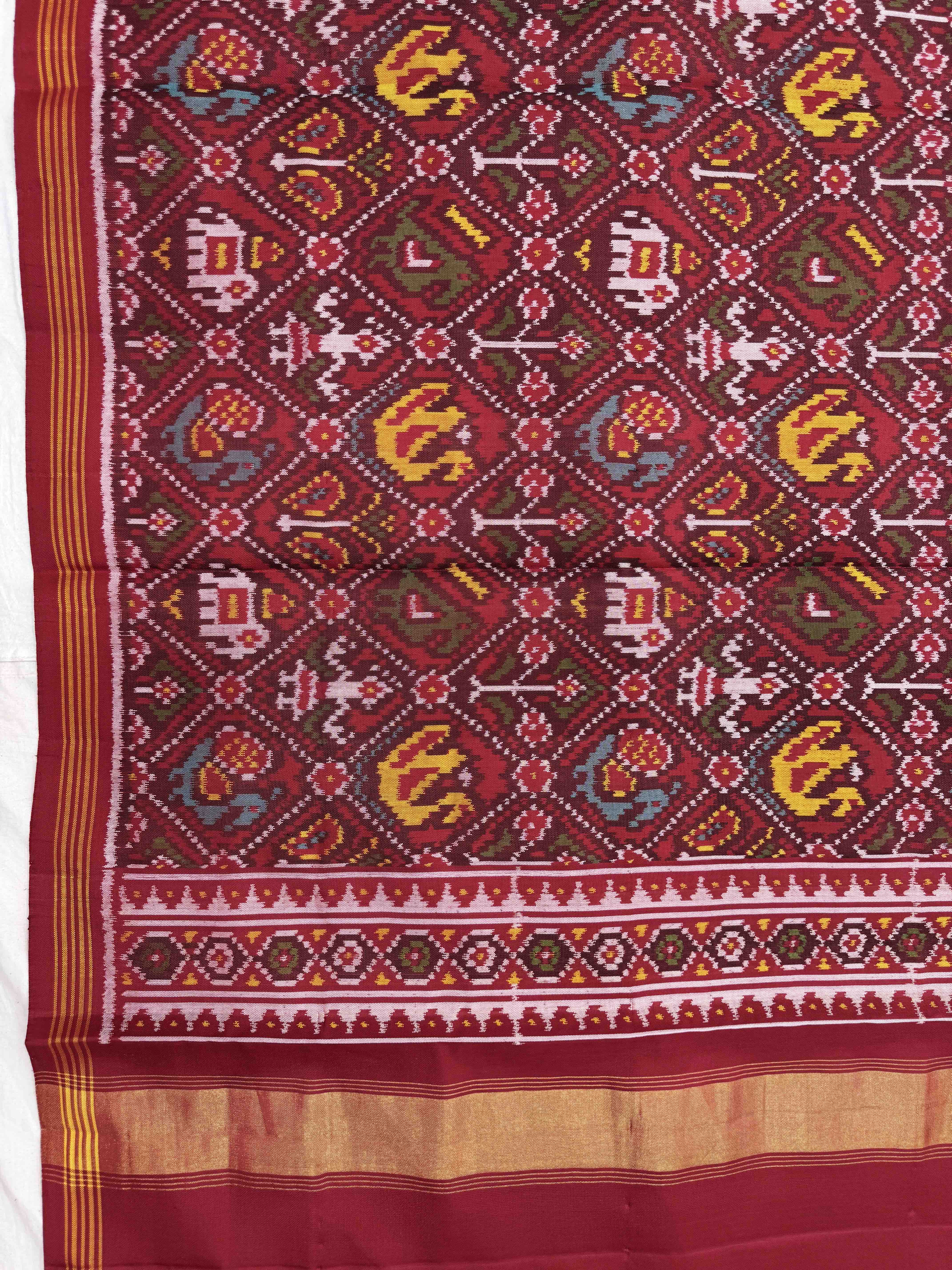 Red Narikunj Semi Double Ikat Patola Dupatta