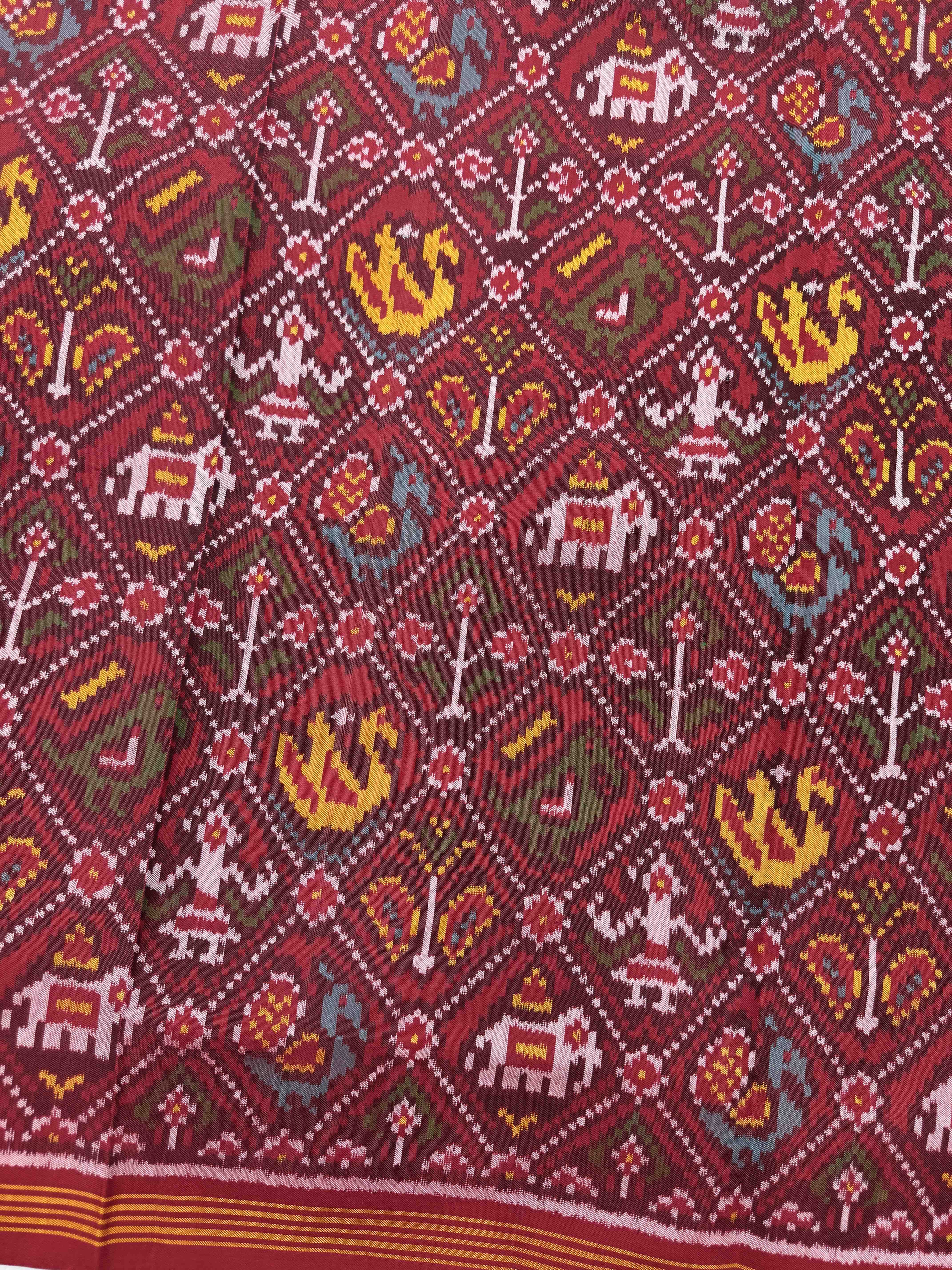 Red Narikunj Semi Double Ikat Patola Dupatta
