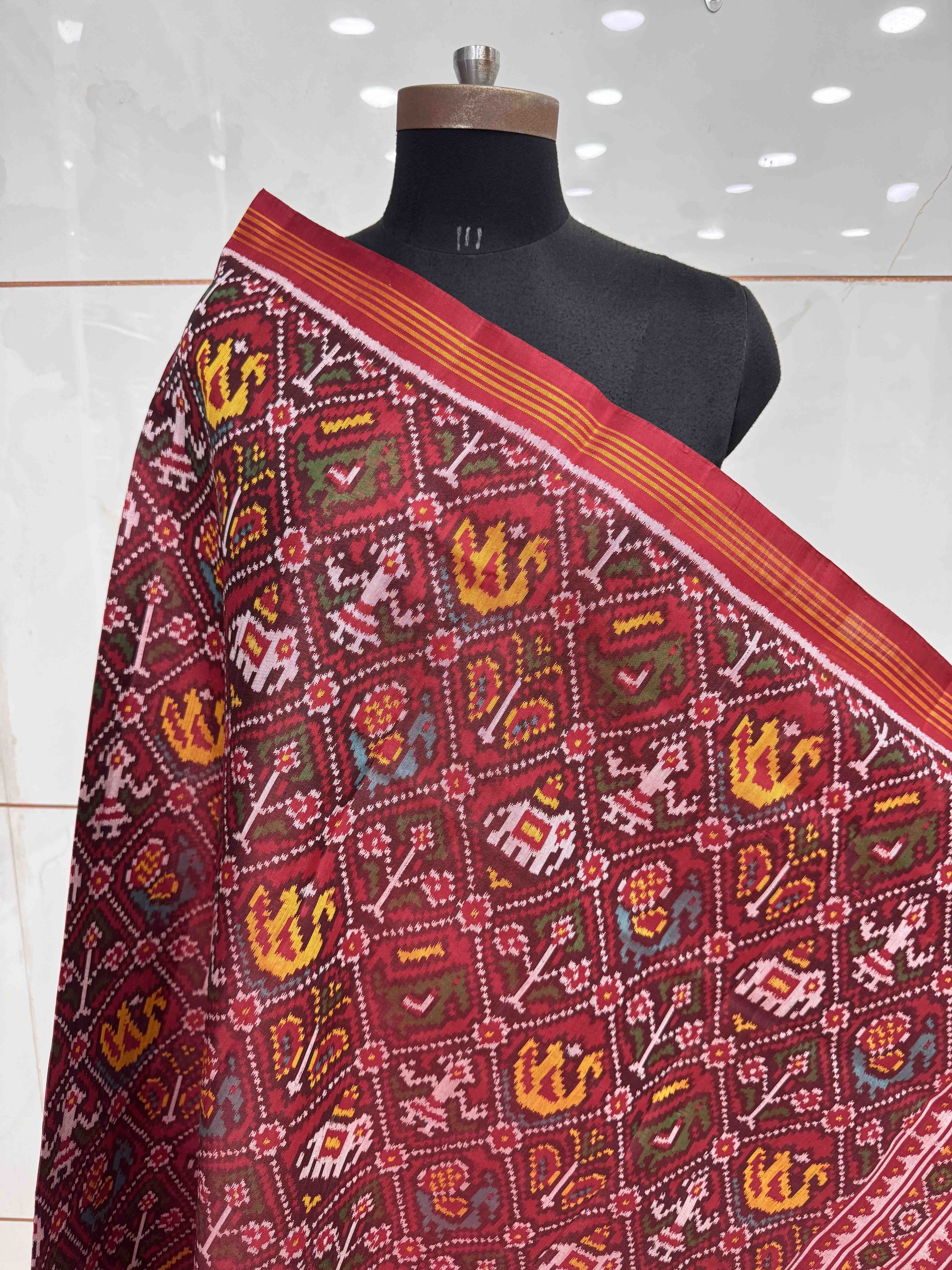 Red Narikunj Semi Double Ikat Patola Dupatta