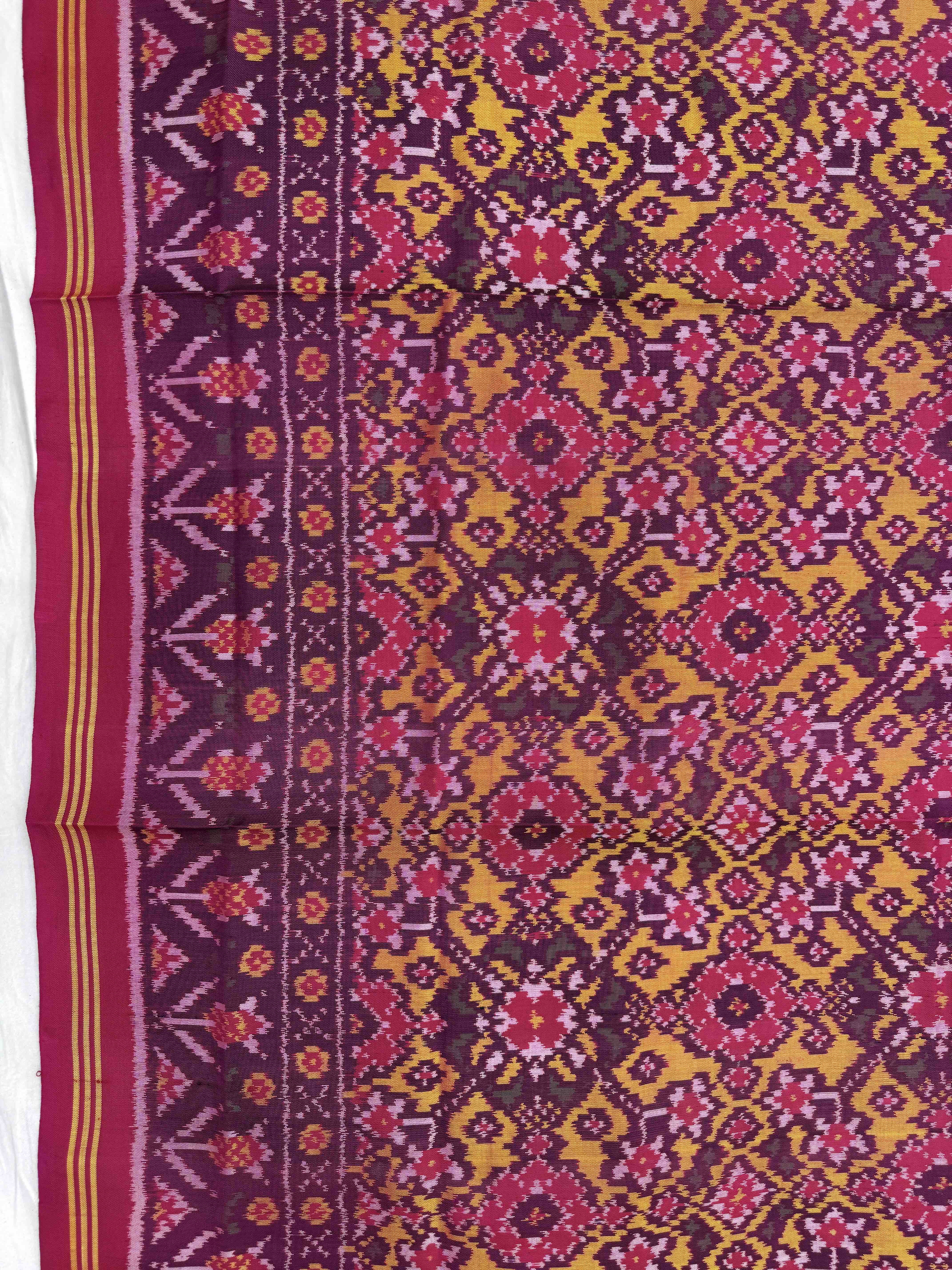 Pink & Yellow Navratan Semi Double Ikat Patola Dupatta