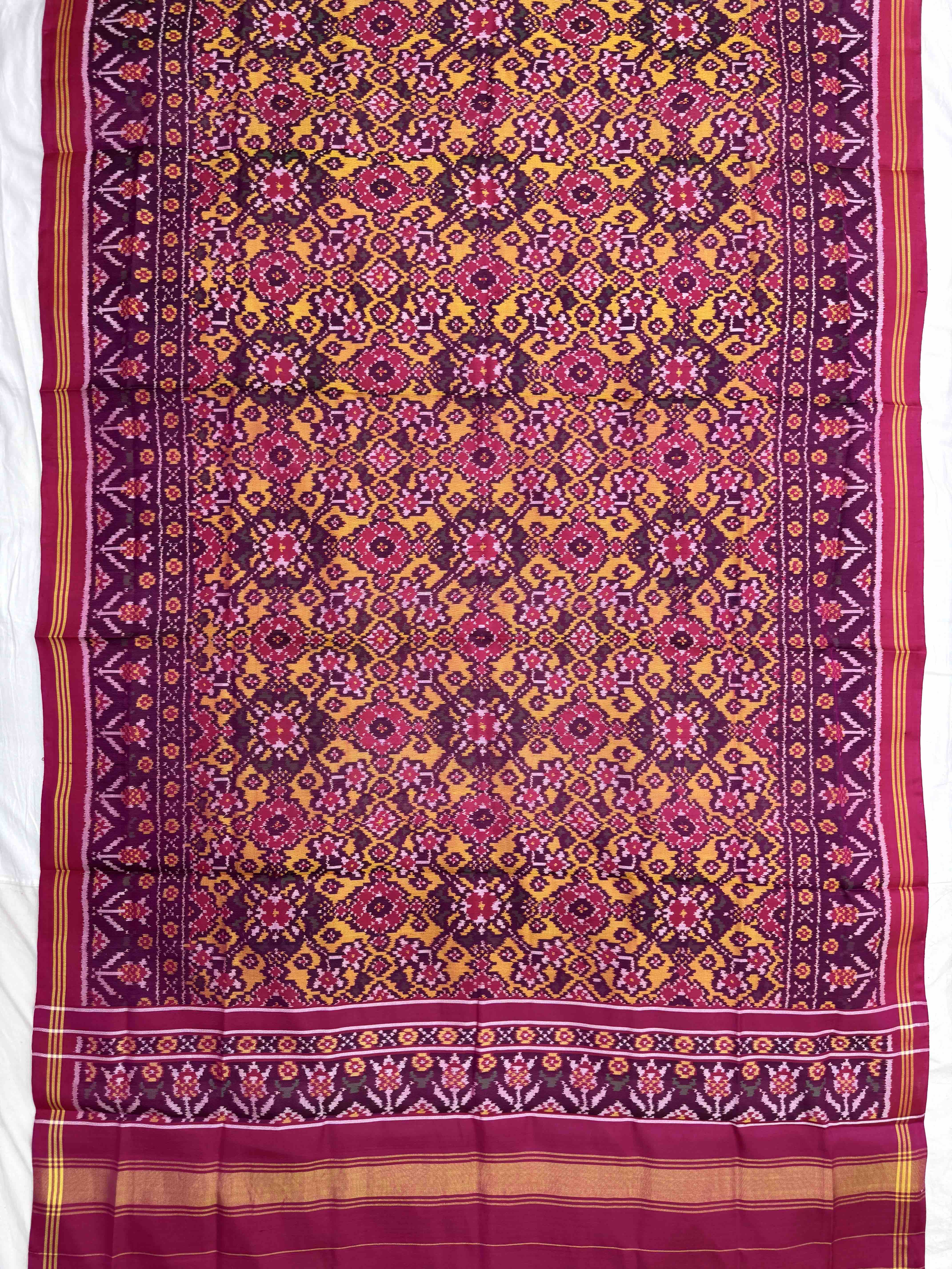 Pink & Yellow Navratan Semi Double Ikat Patola Dupatta