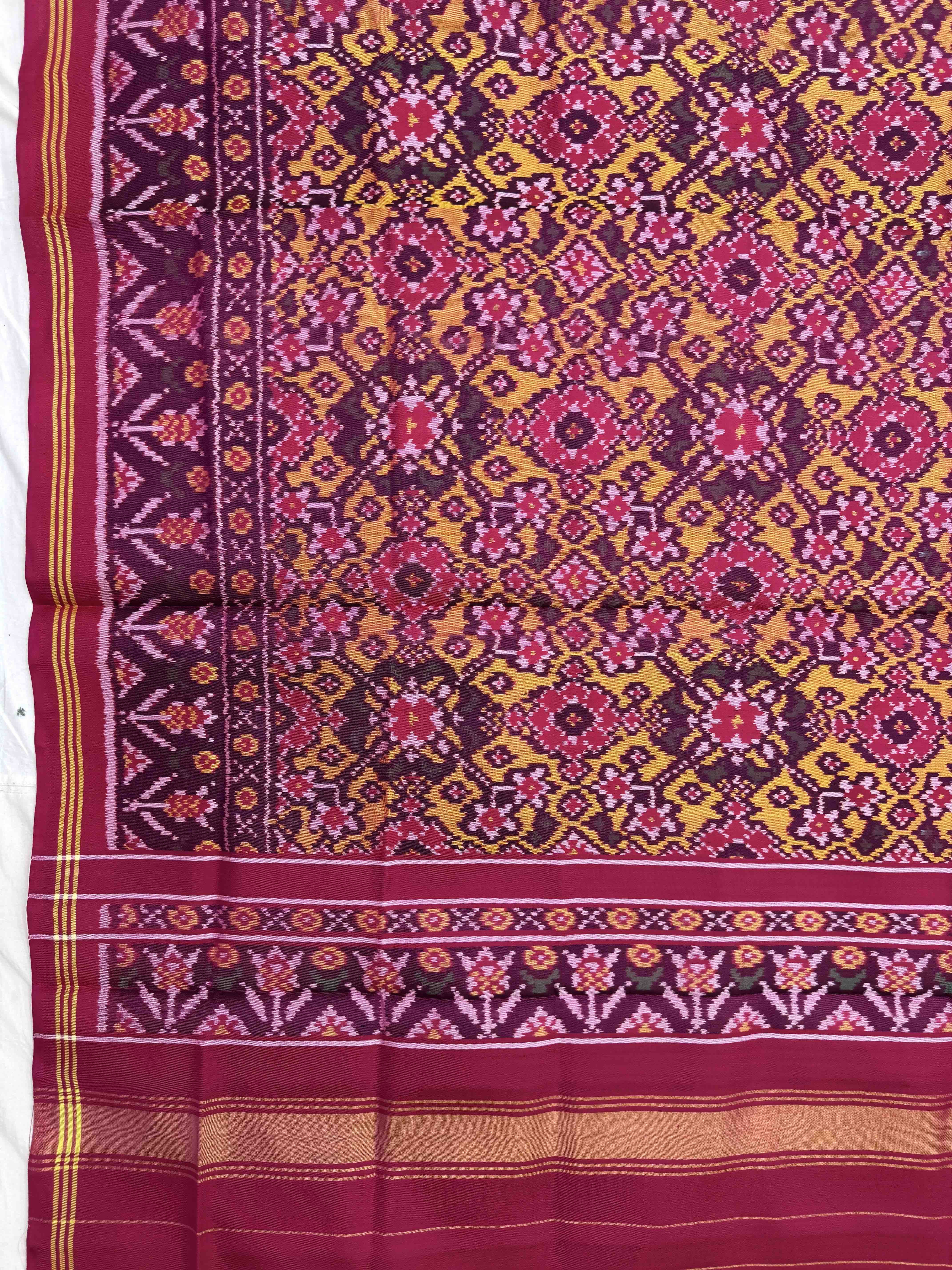 Pink & Yellow Navratan Semi Double Ikat Patola Dupatta