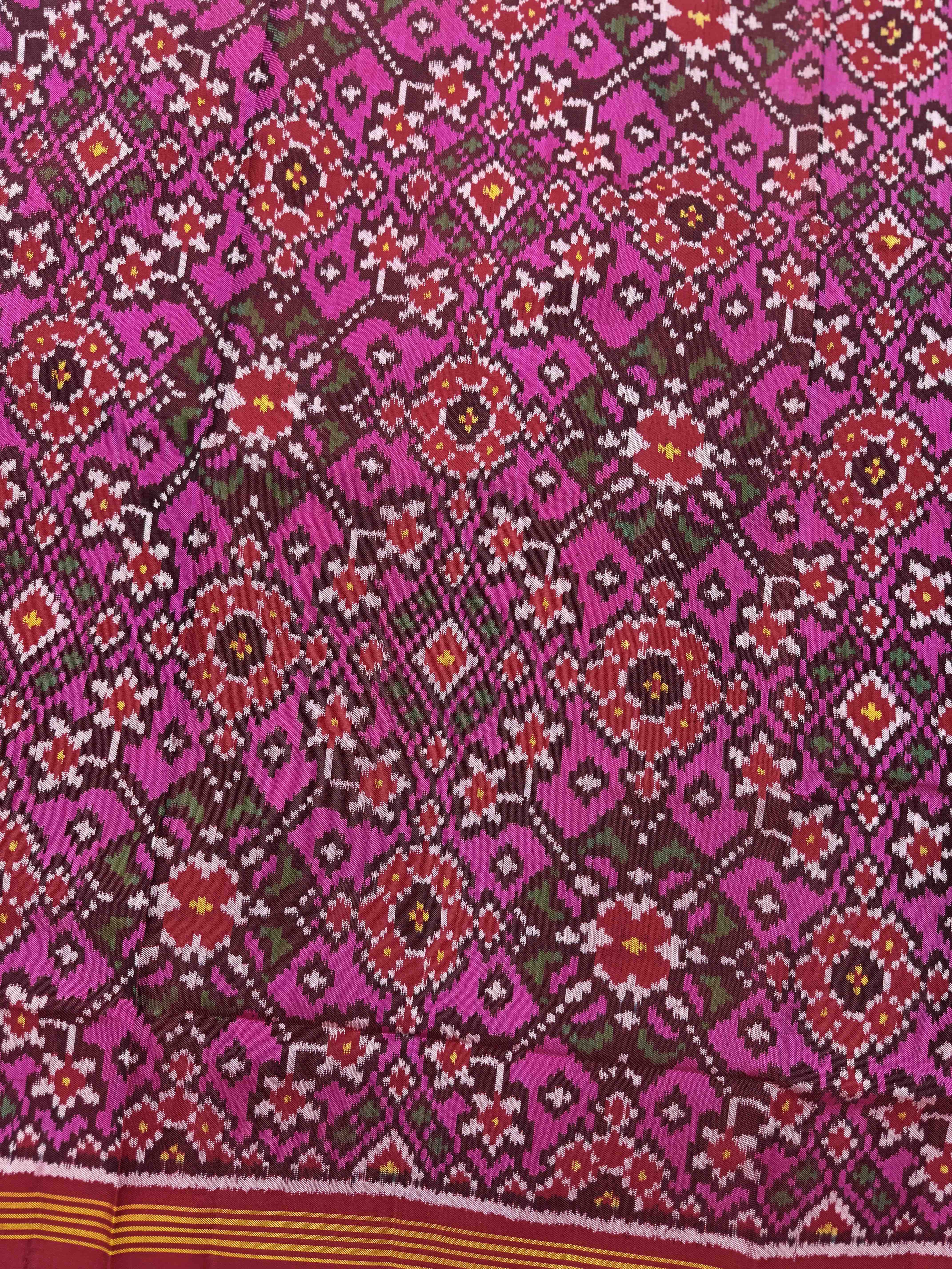 Red & Pink Navratan Semi Double Ikat Patola Dupatta