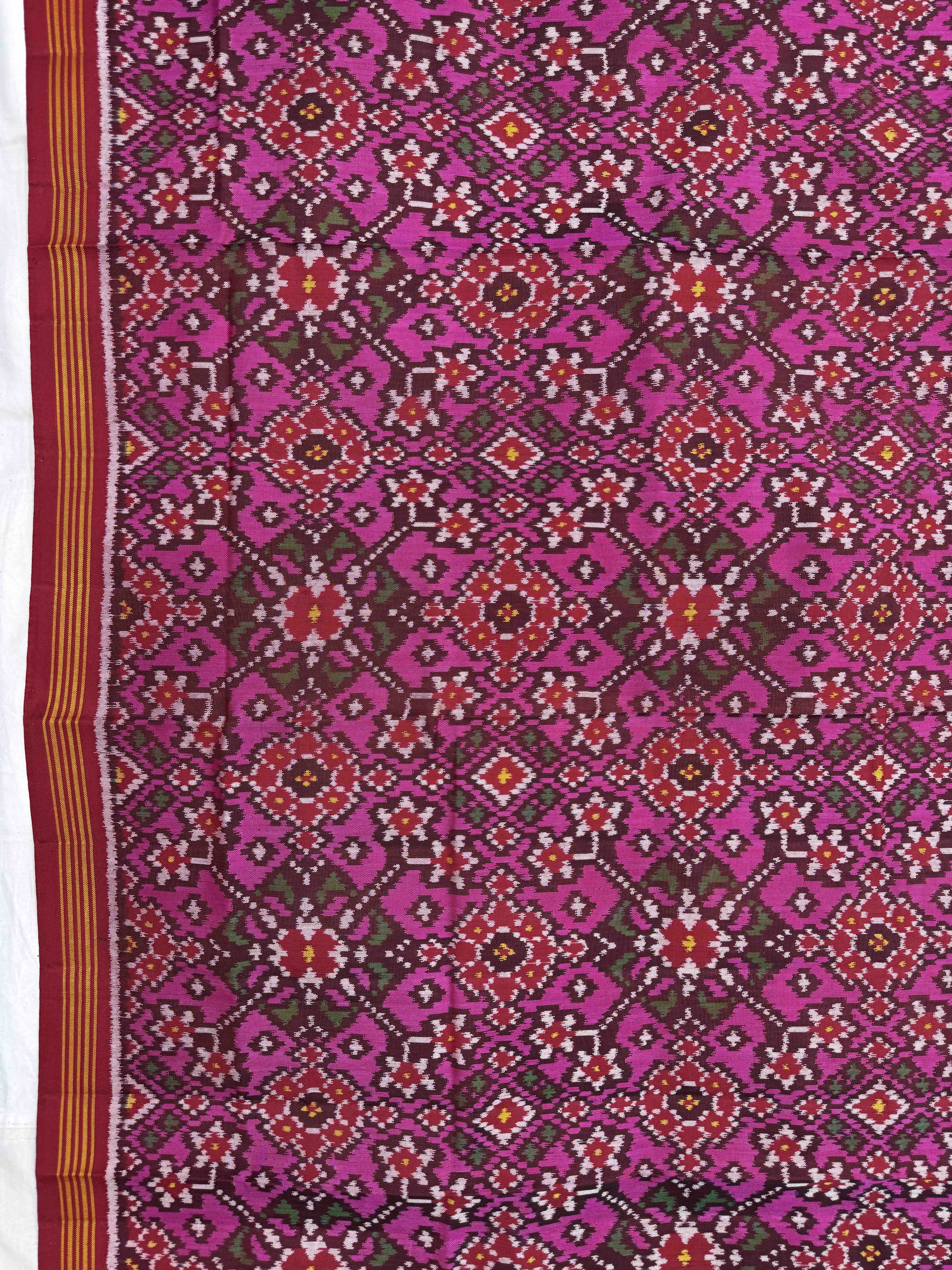 Red & Pink Navratan Semi Double Ikat Patola Dupatta
