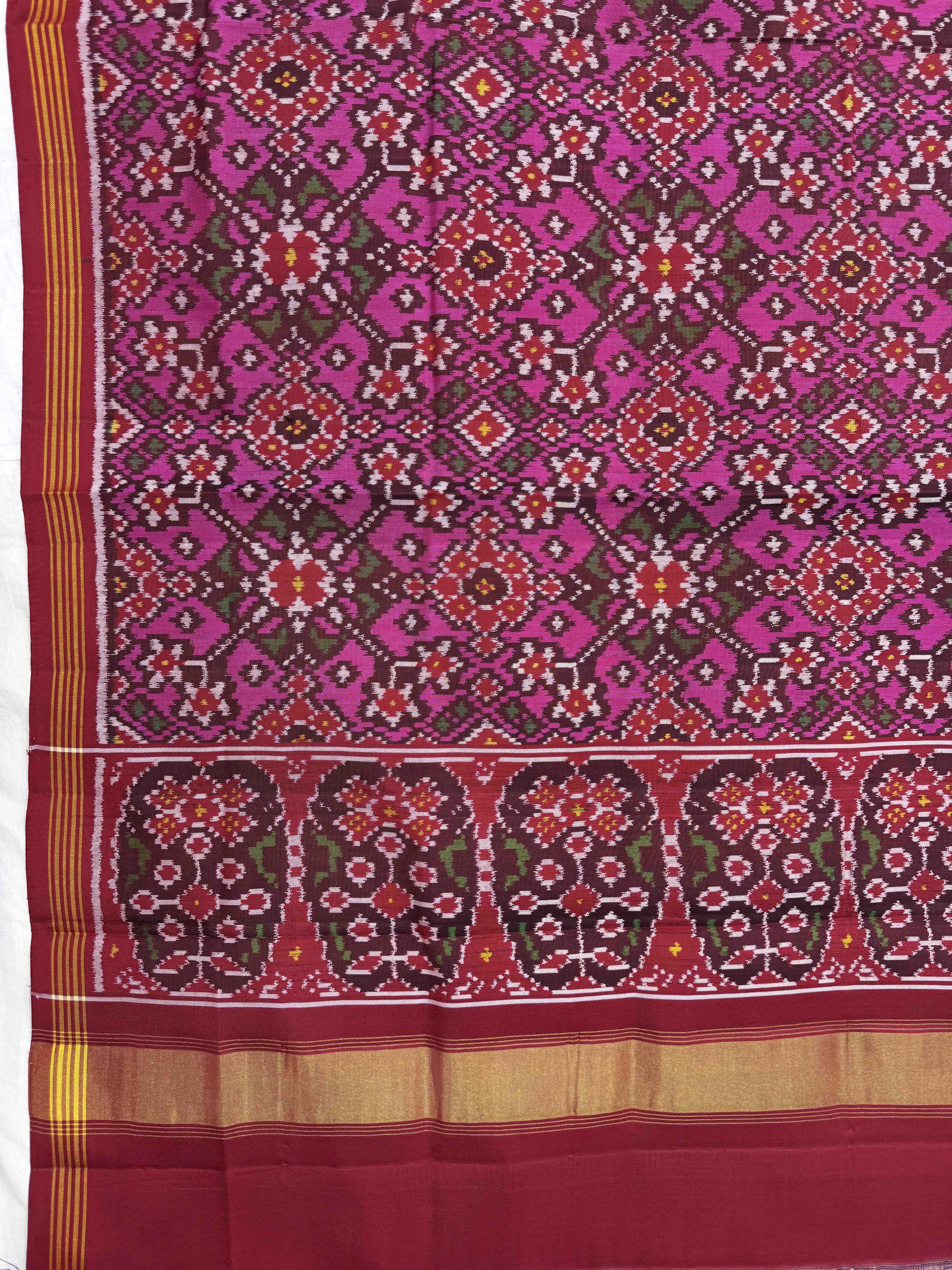 Red & Pink Navratan Semi Double Ikat Patola Dupatta