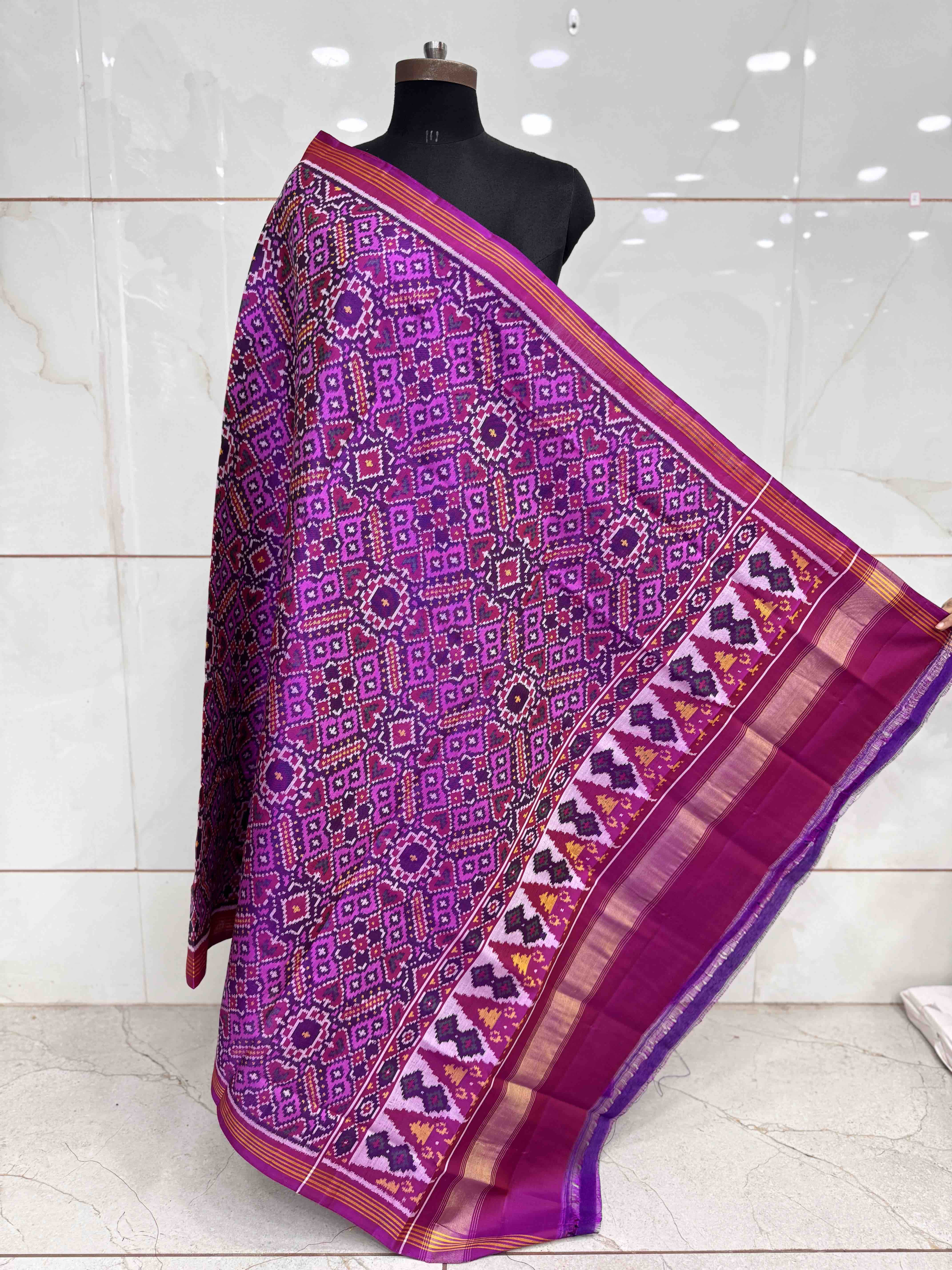 Pink & Purple Manekchowk Semi Double Ikat Patola Dupatta