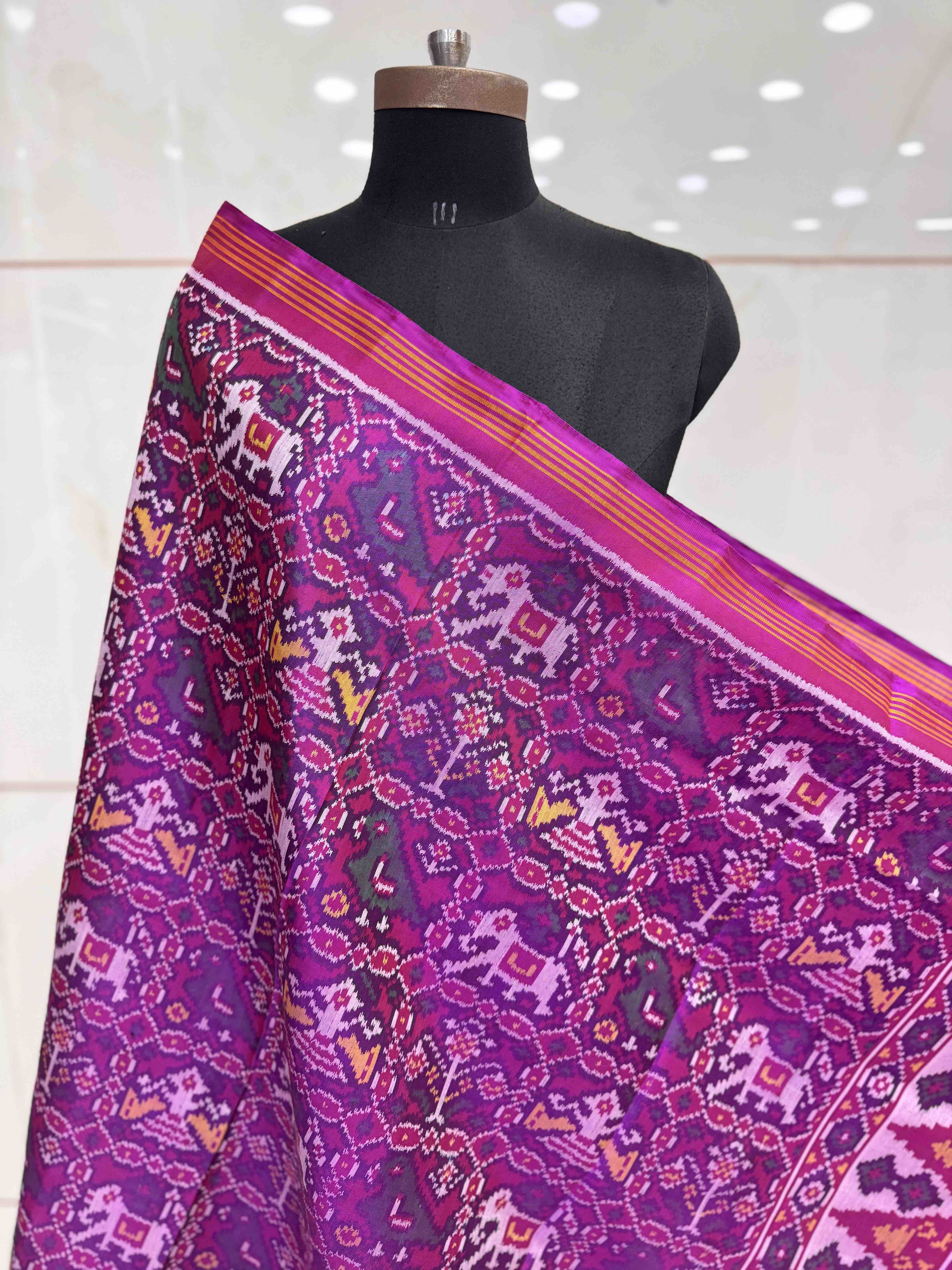 Pink & Purple Narikunj Semi Double Ikat Patola Dupatta