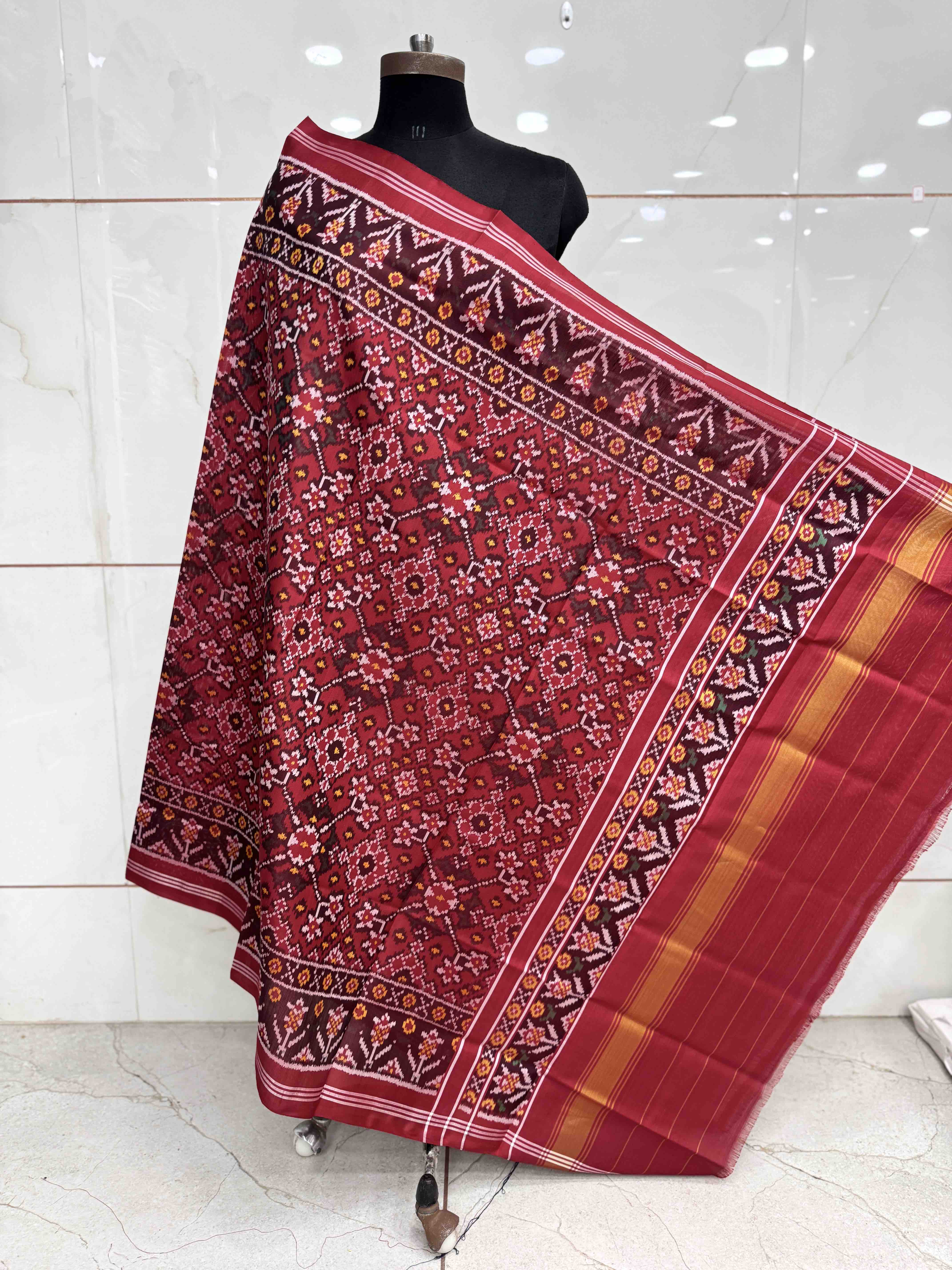 Red Navratan Semi Double Ikat Patola Dupatta