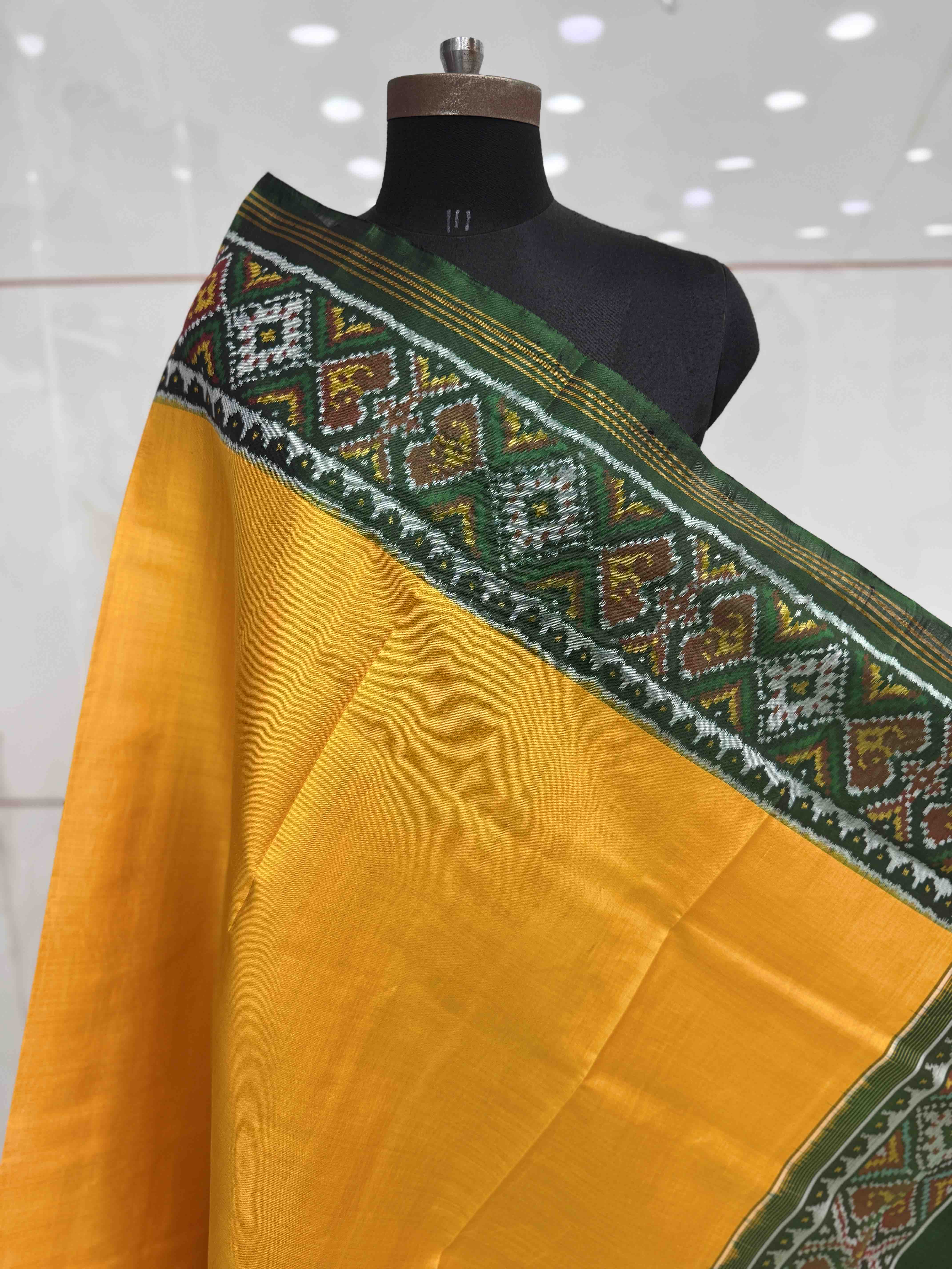 Yellow Plain Ganga Jamuna Semi Double Ikat Patola Dupatta