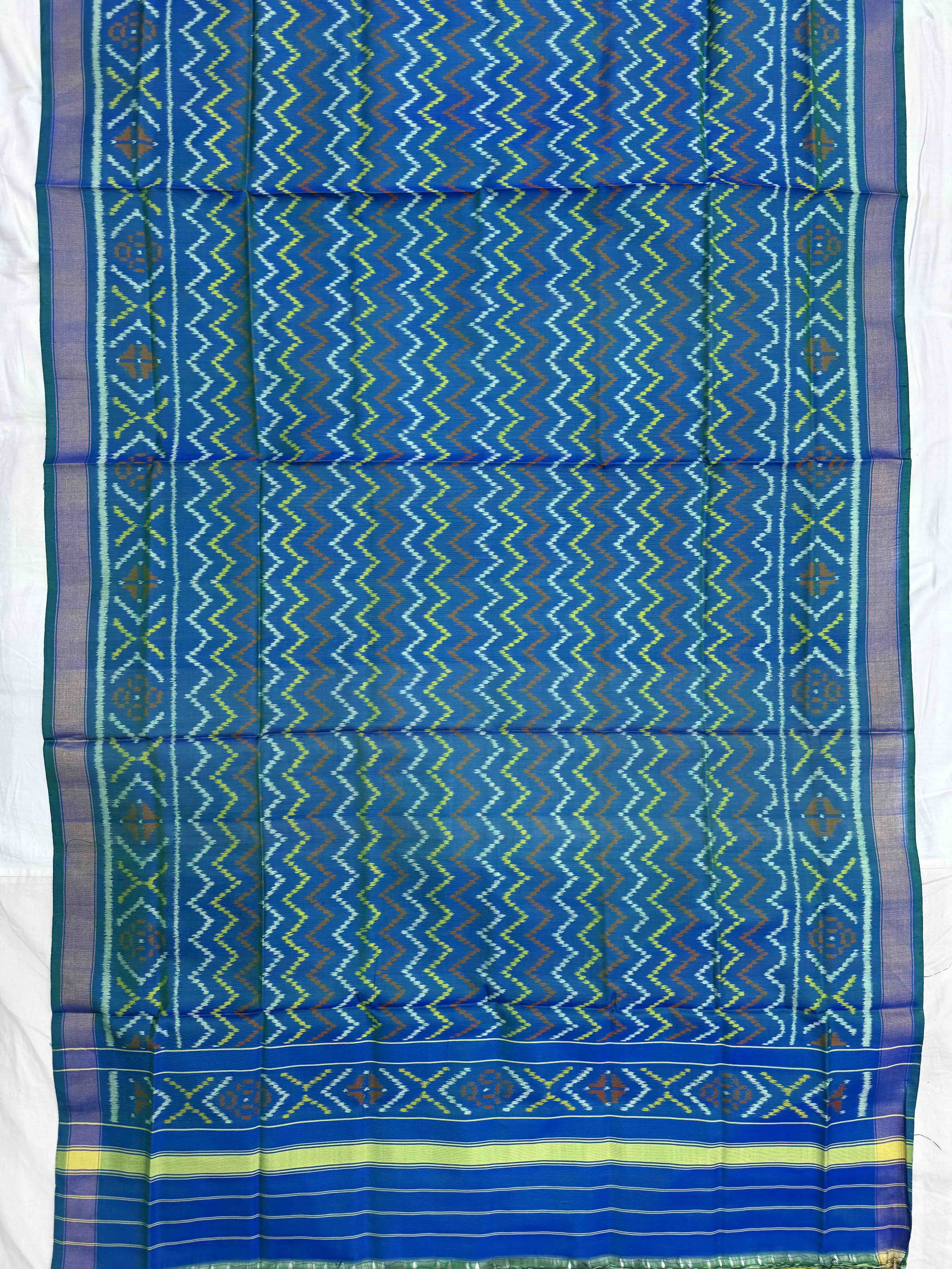 Turquoise Zig Zag Lining Single Ikat Patola Dupatta