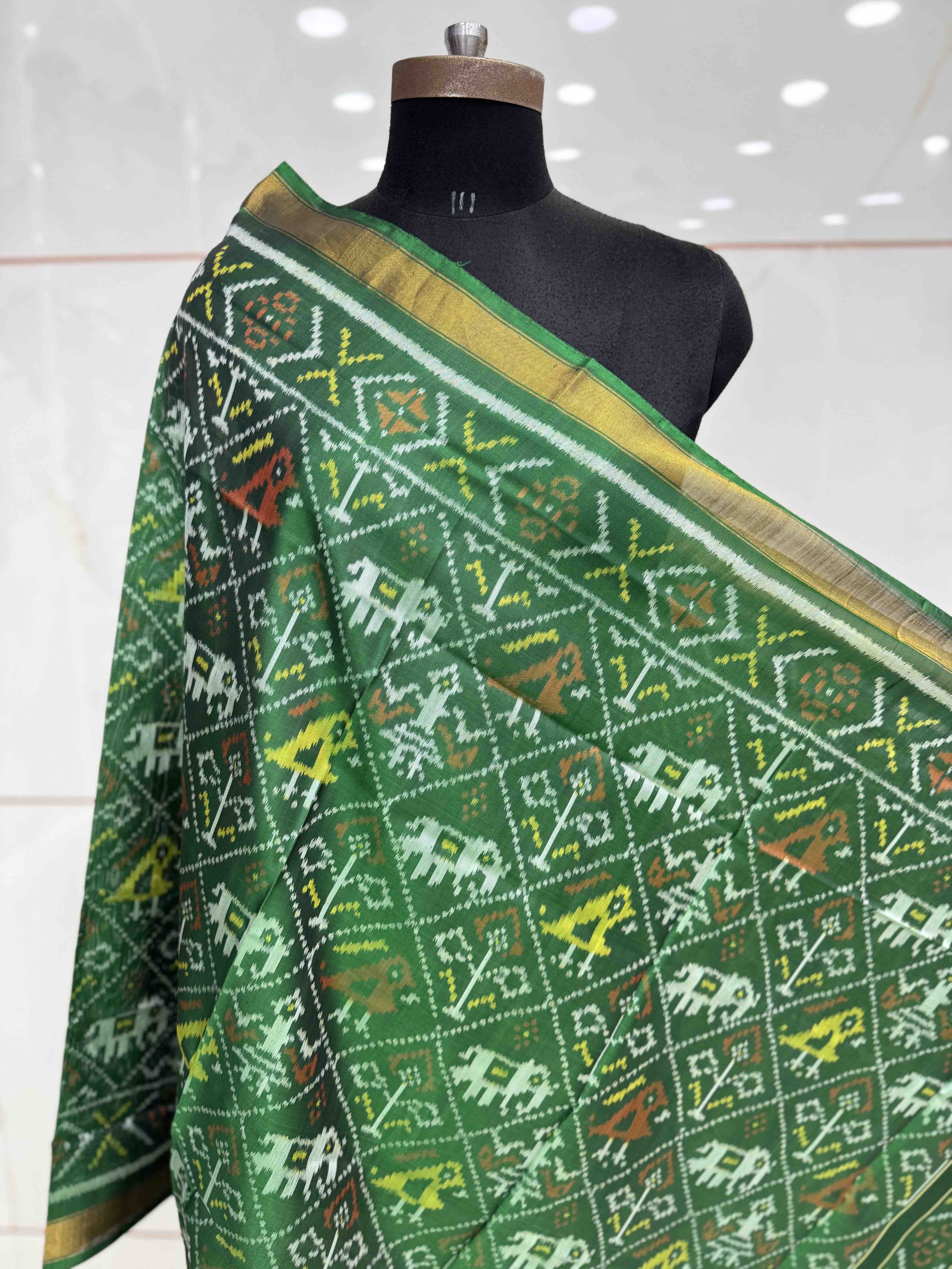Green Narikunj Single Ikat Patola Dupatta