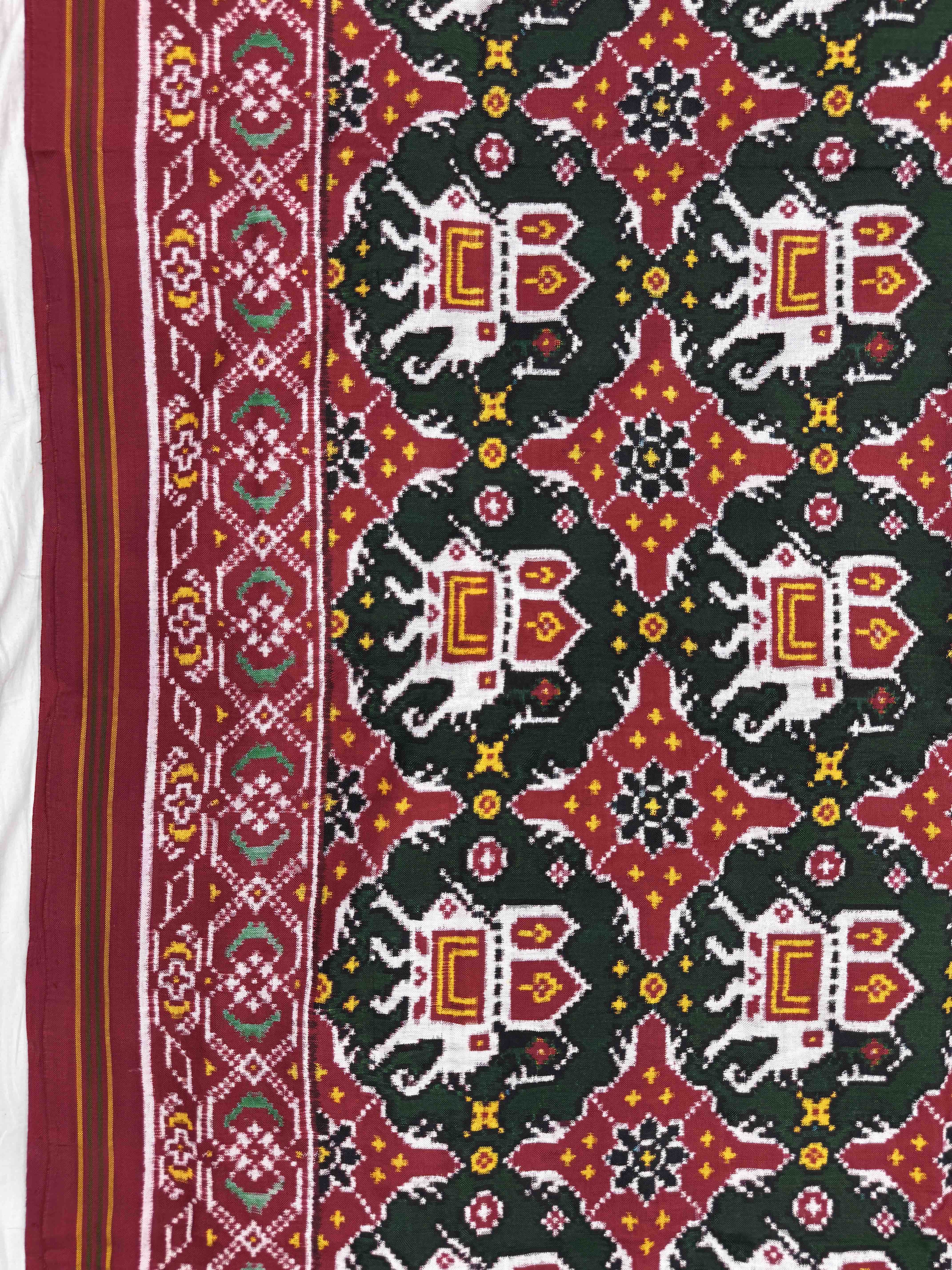 Red & Green Elephant Chhabdi Double Ikat Patan Patola Saree