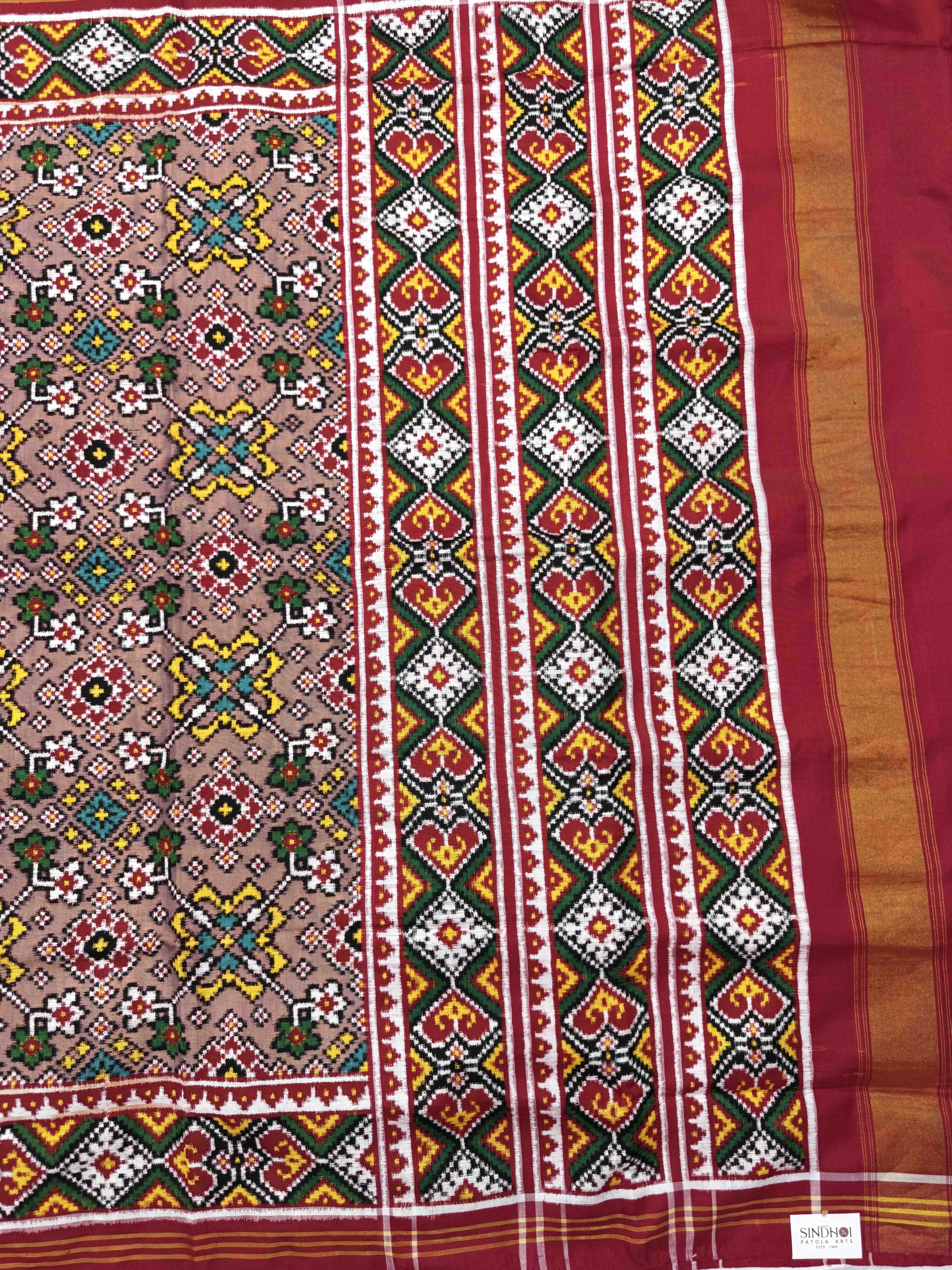 Red & Dust Pink Navratan Double Ikat Patan Patola Saree