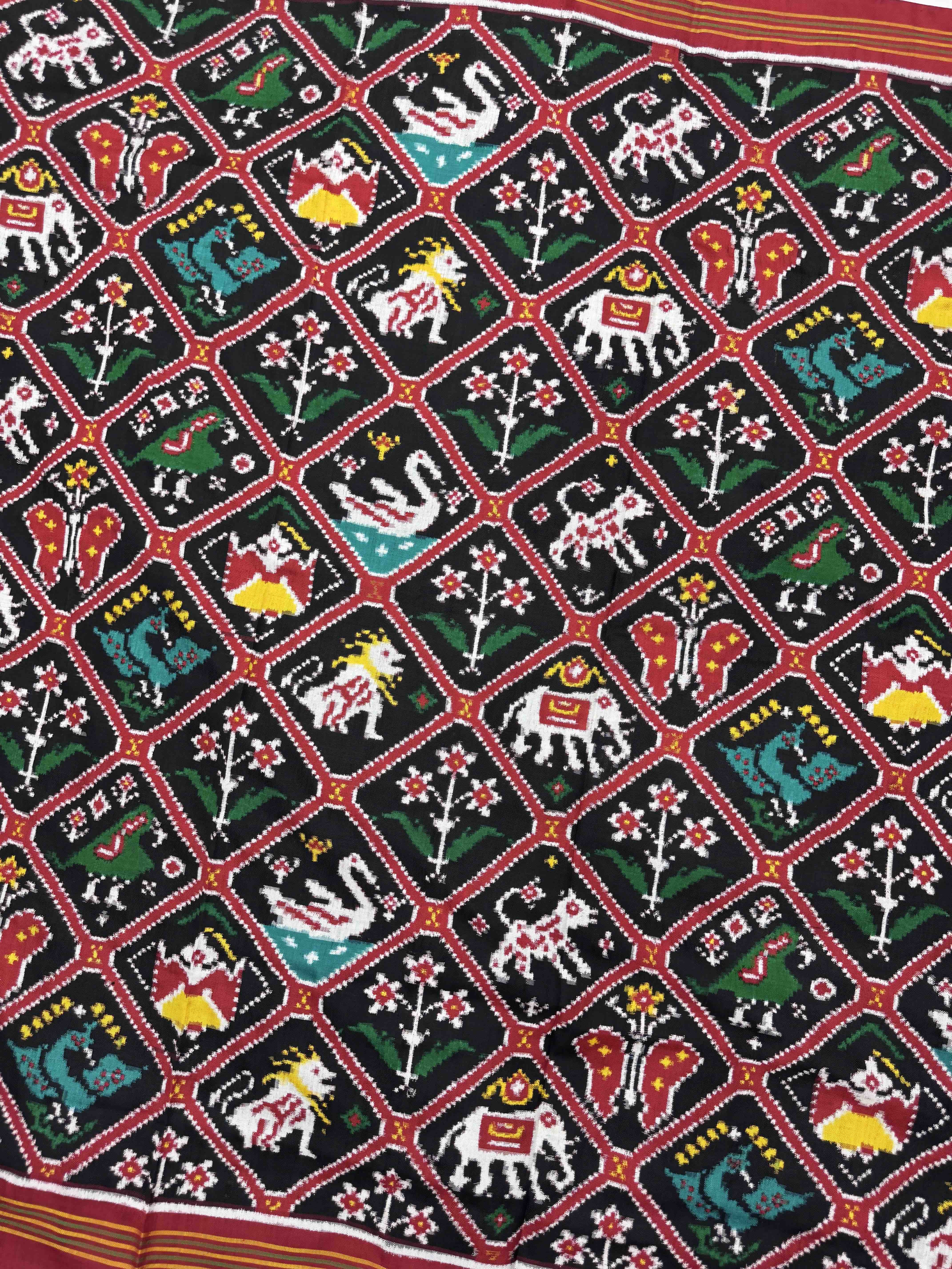 Red & Black Narikunj Double Ikat Patan Patola Saree