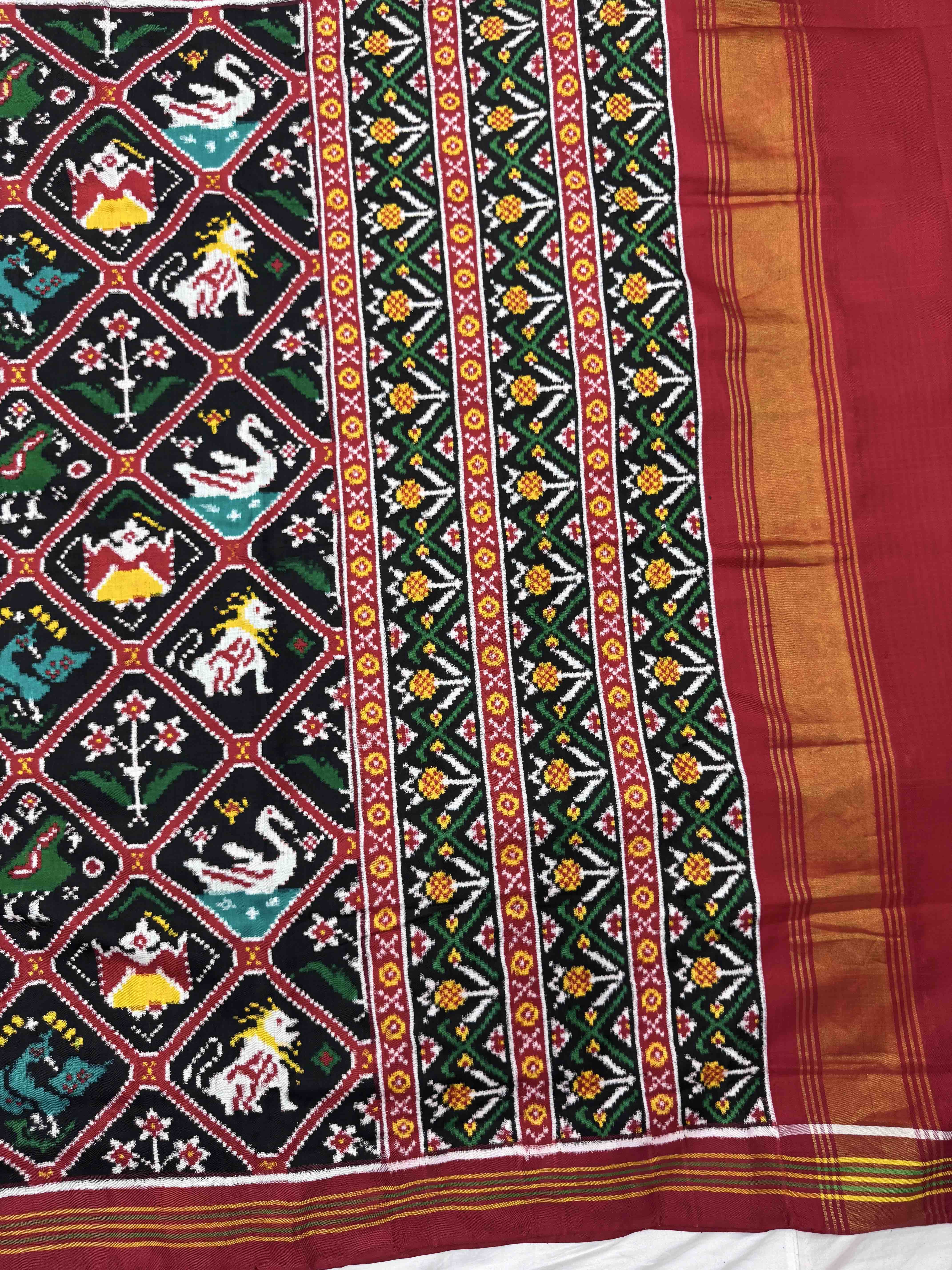 Red & Black Narikunj Double Ikat Patan Patola Saree