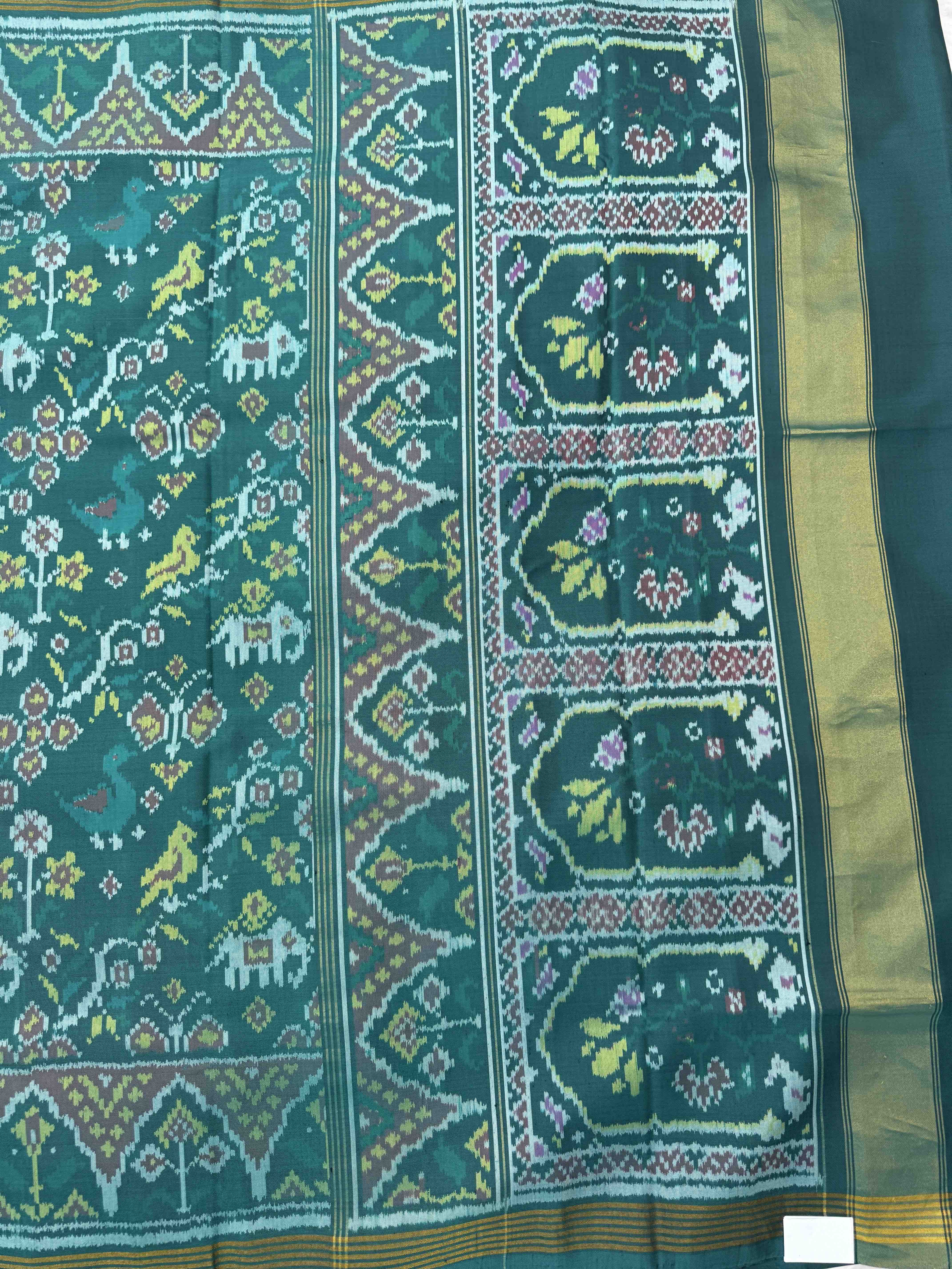Peacock Green Narikunj Flower Single Ikat Patan Patola Saree