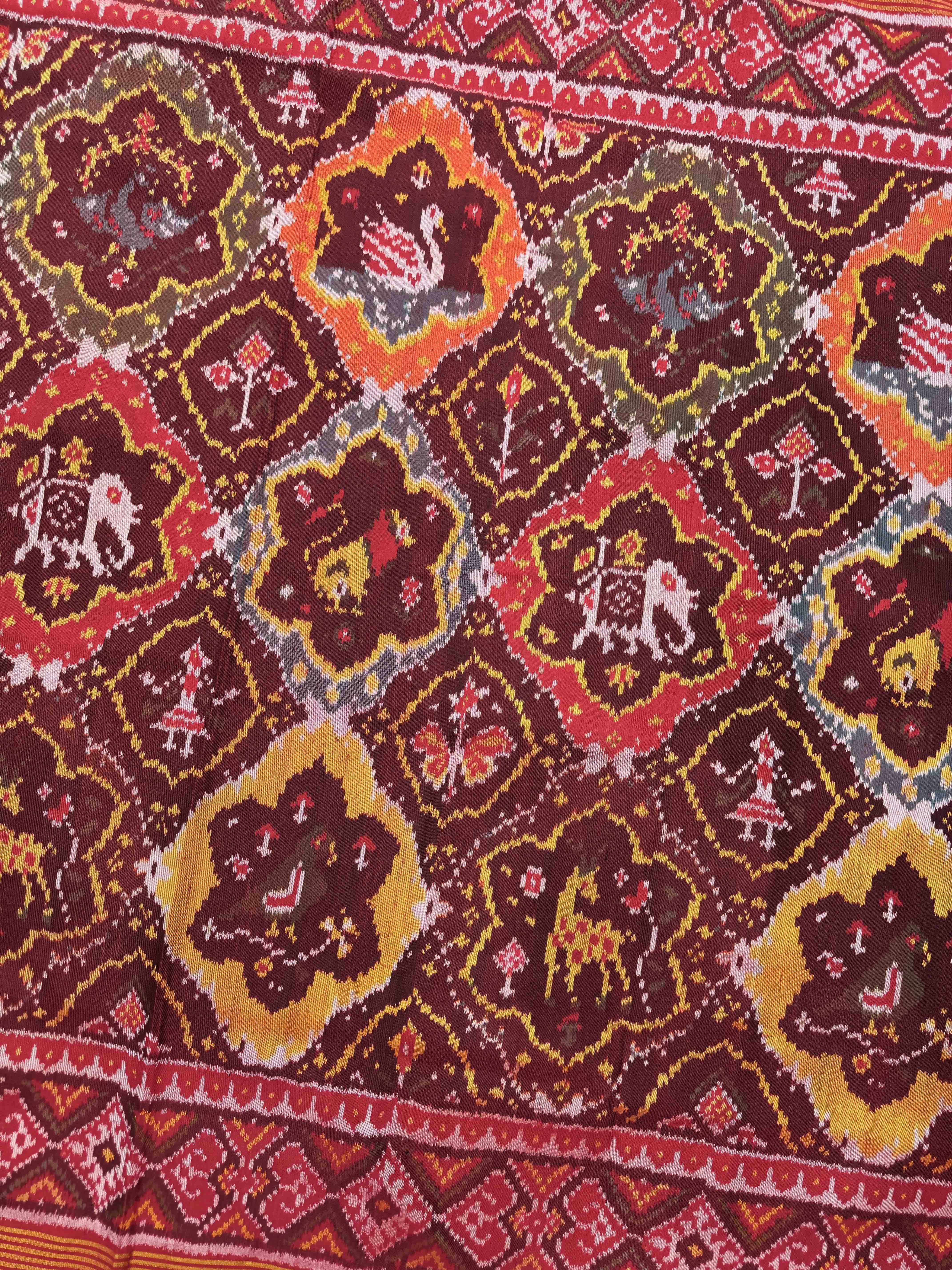 Red & Multicolor Flower Narikunj Single Ikat Patan Patola Saree