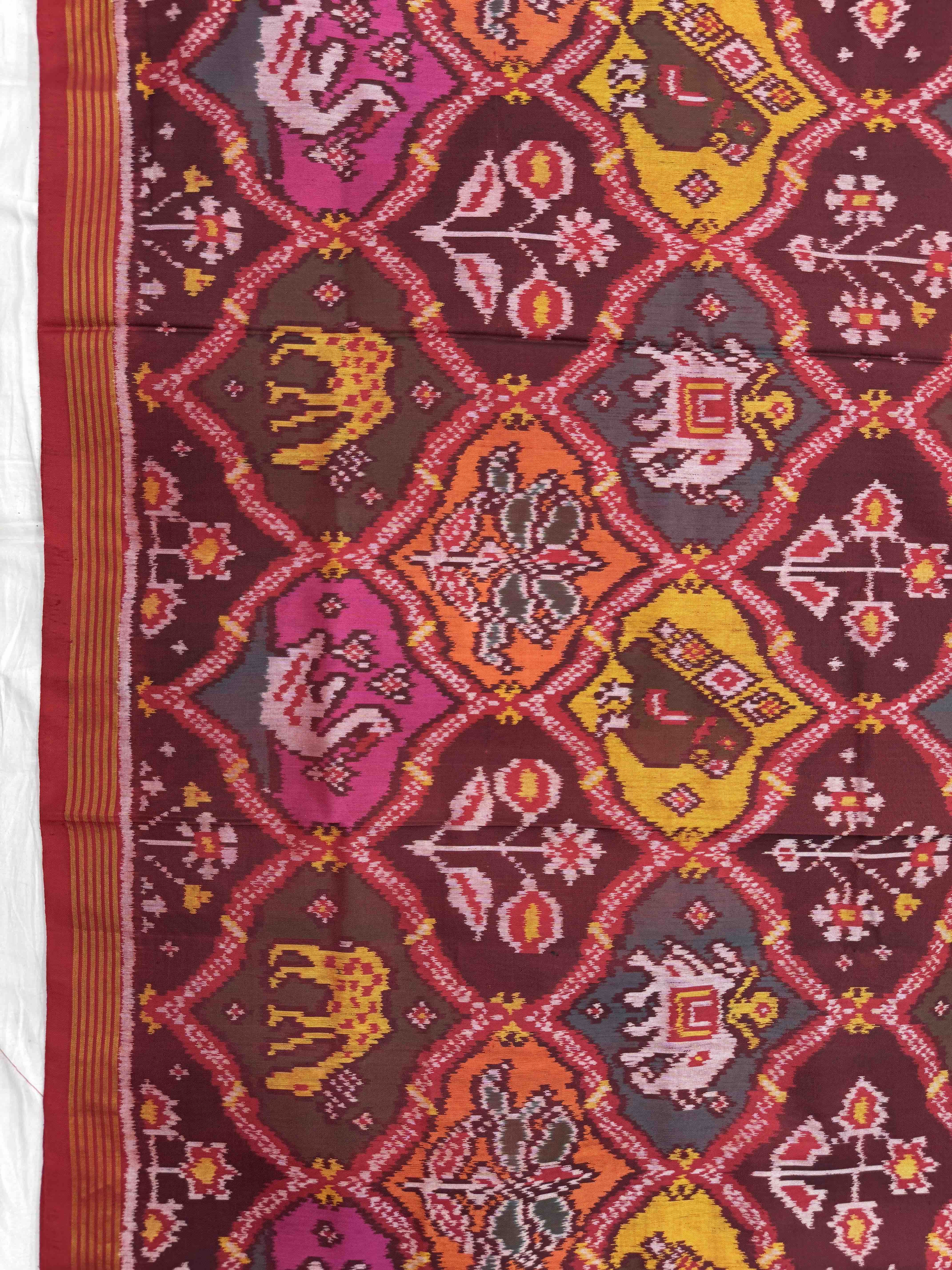 Red & Multicolor Narikunj Flower Matka Single Ikat Patan Patola Saree