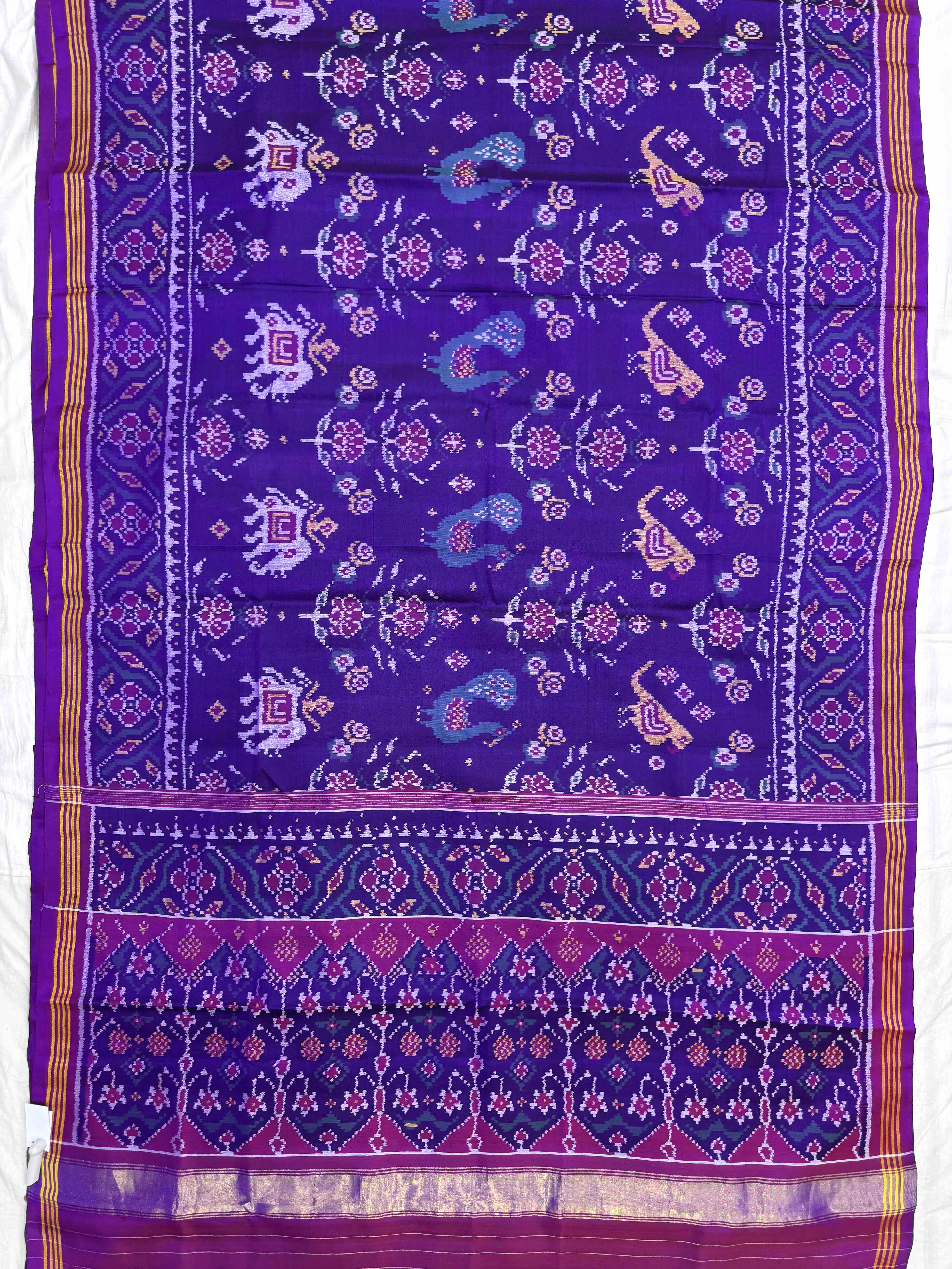Purple Narikunj Flower Single Ikat Patan Patola Saree