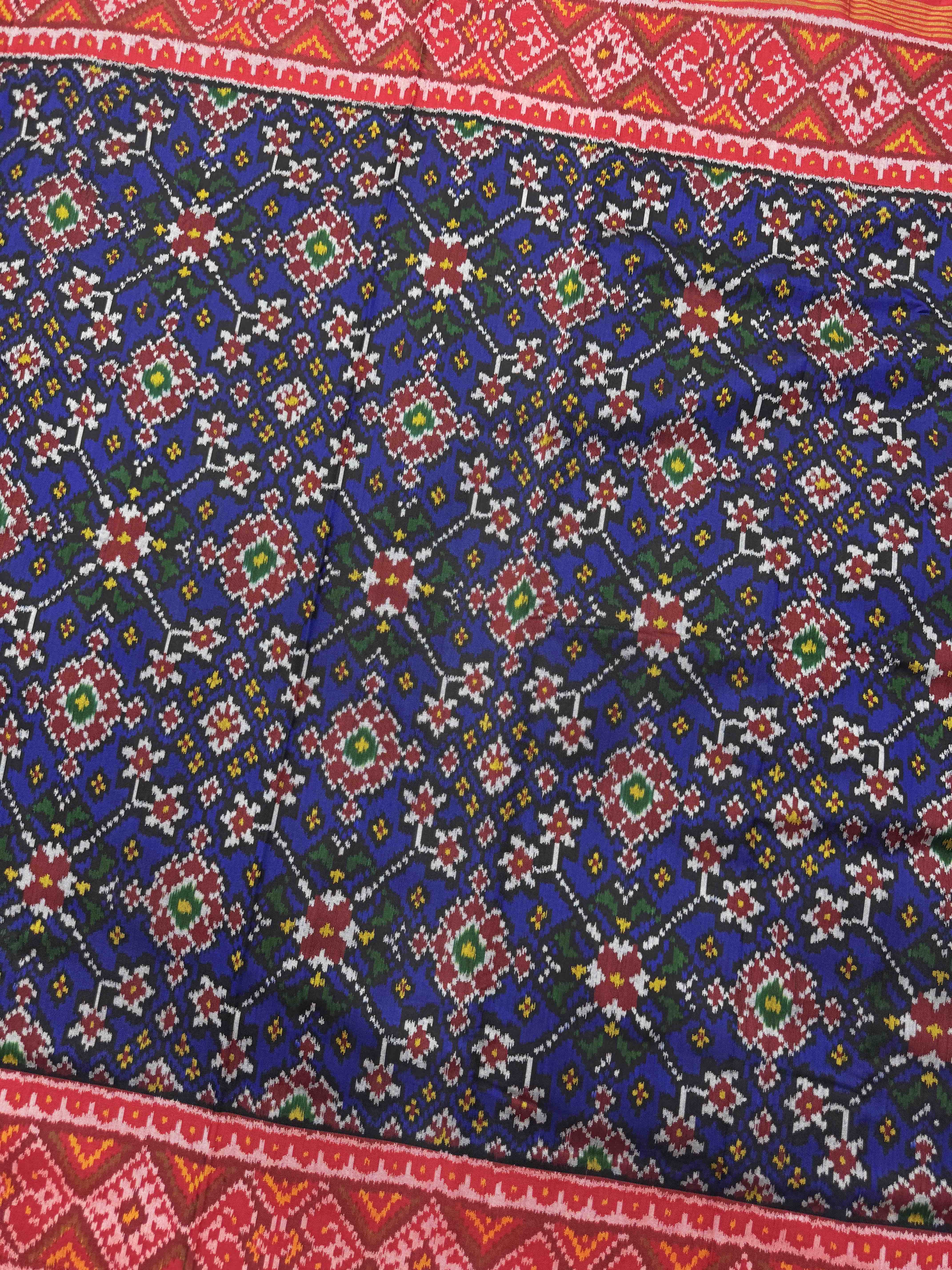 Red & Blue Navratan Single Ikat Patan Patola Saree