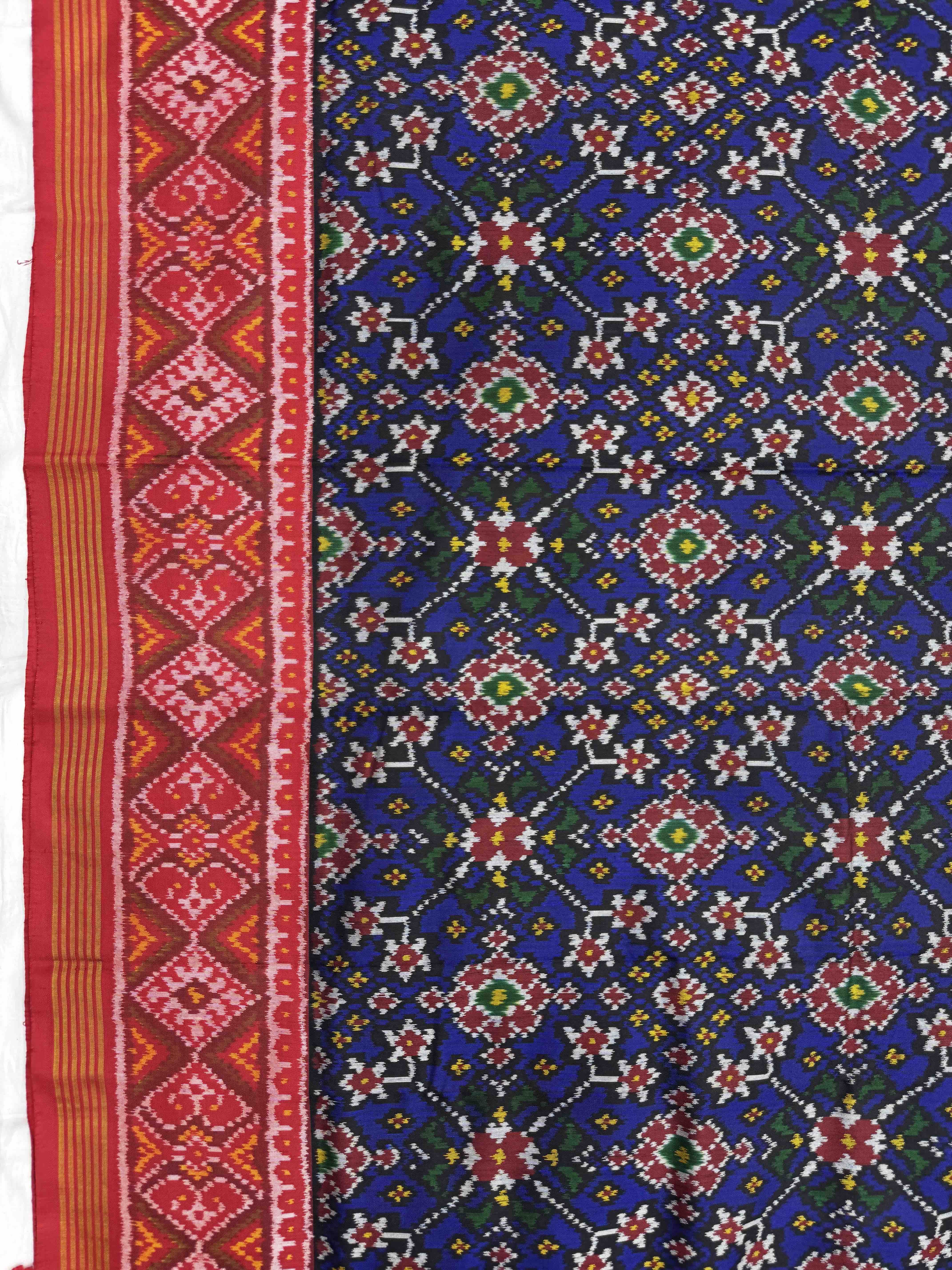 Red & Blue Navratan Single Ikat Patan Patola Saree
