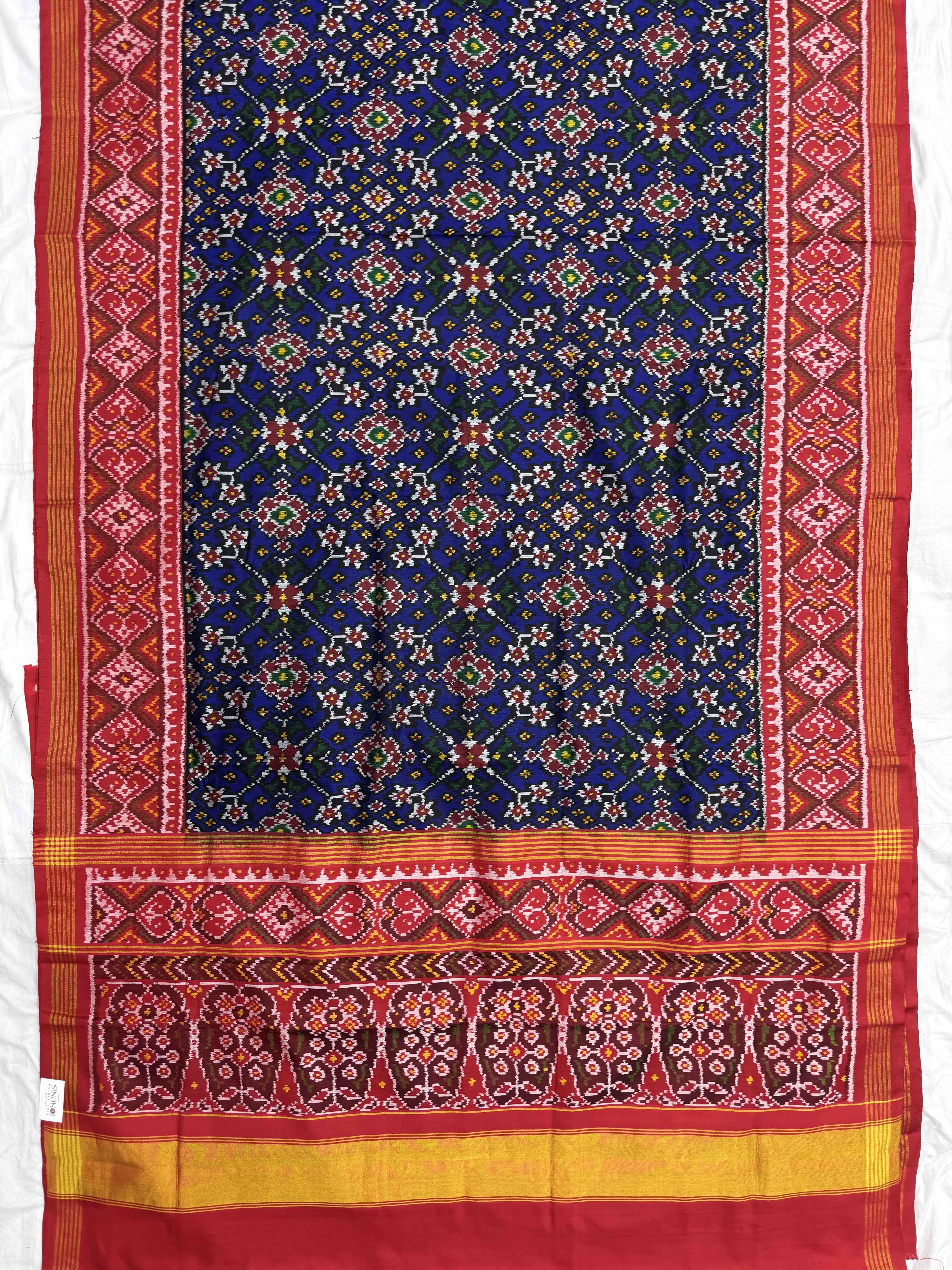Red & Blue Navratan Single Ikat Patan Patola Saree