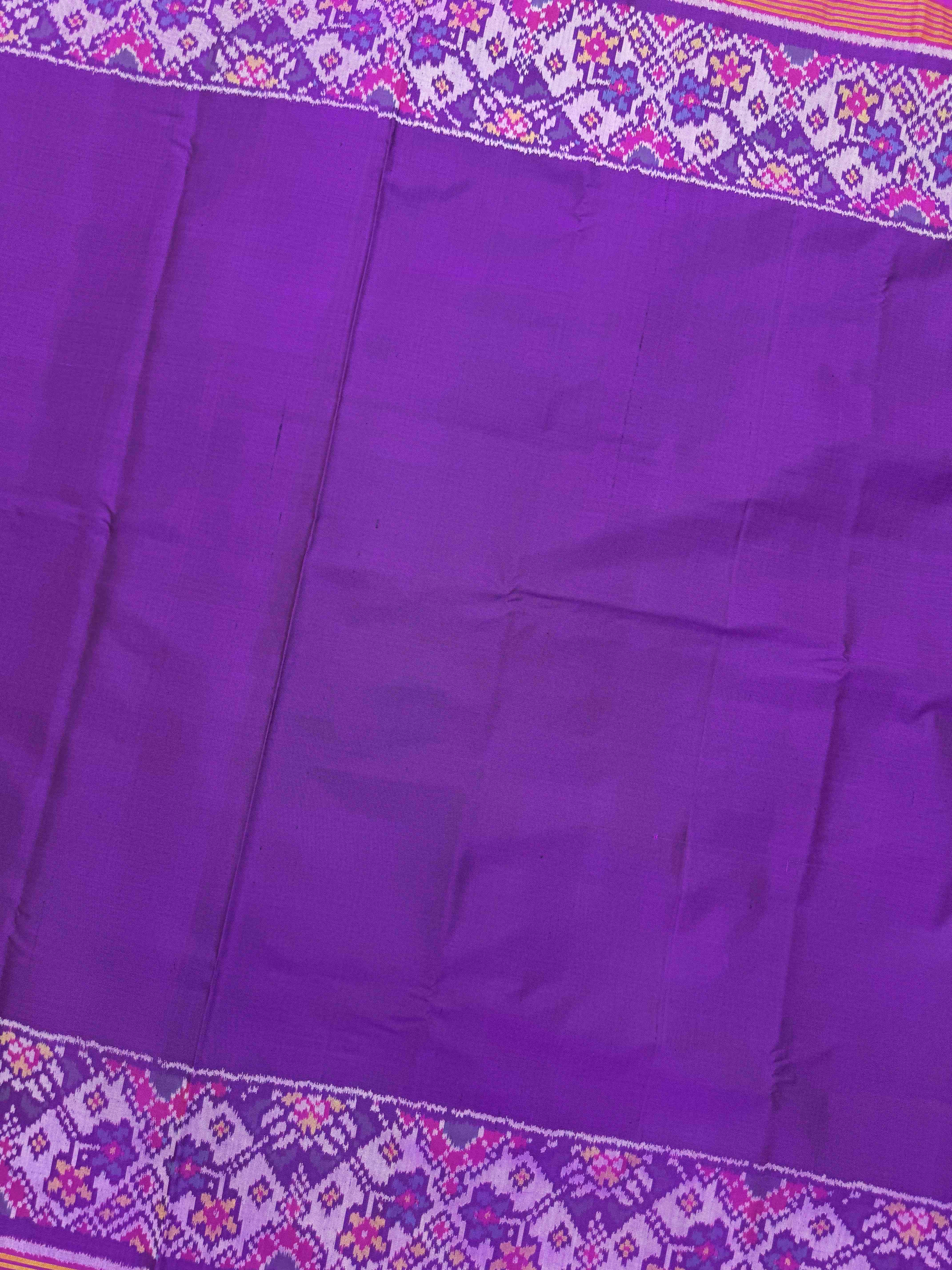 Purple Plain with Navratan Border Pallu Single Ikat Patan Patola Saree