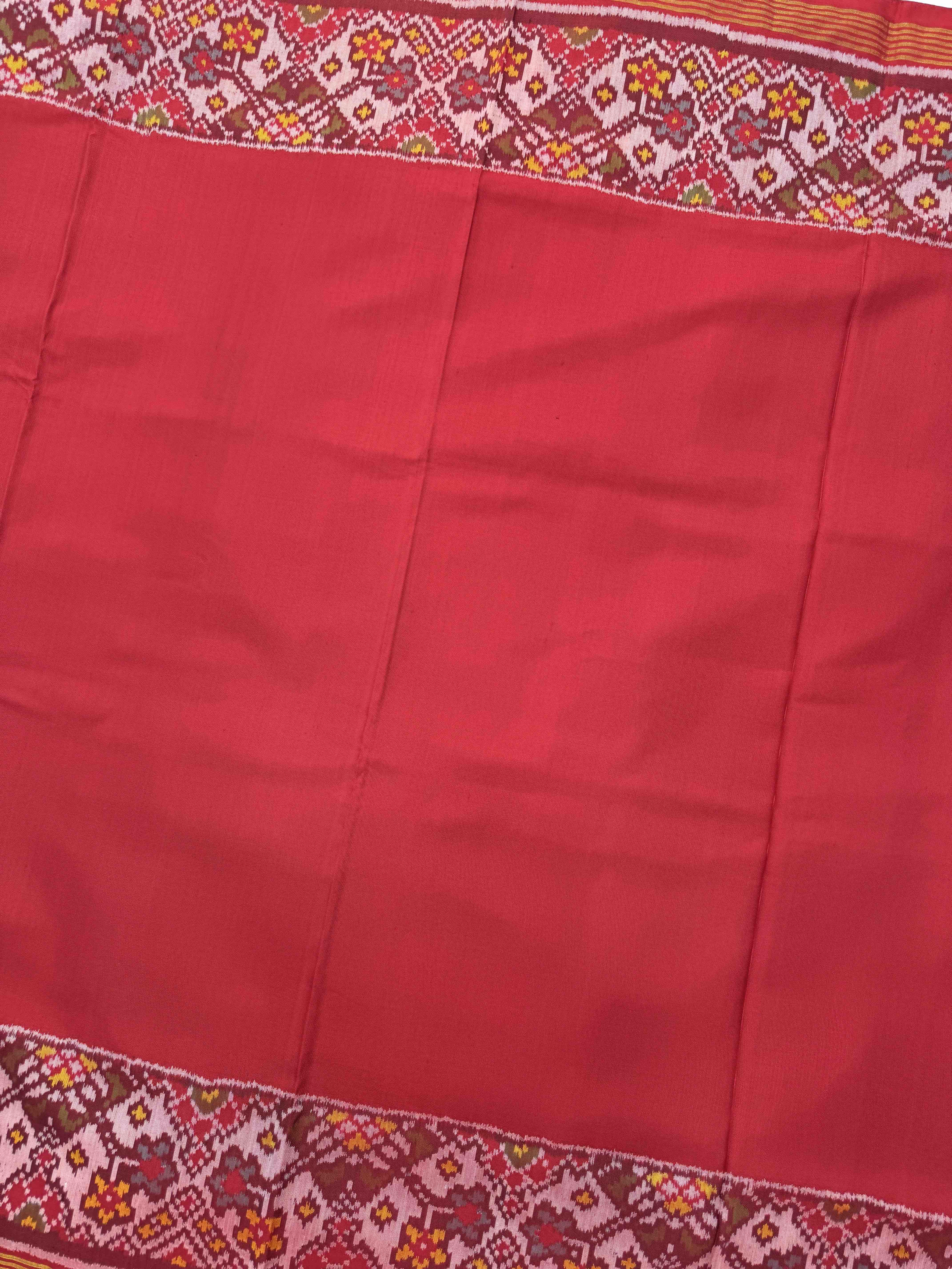 Red Plain with Navratan Border Pallu Single Ikat Patan Patola Saree