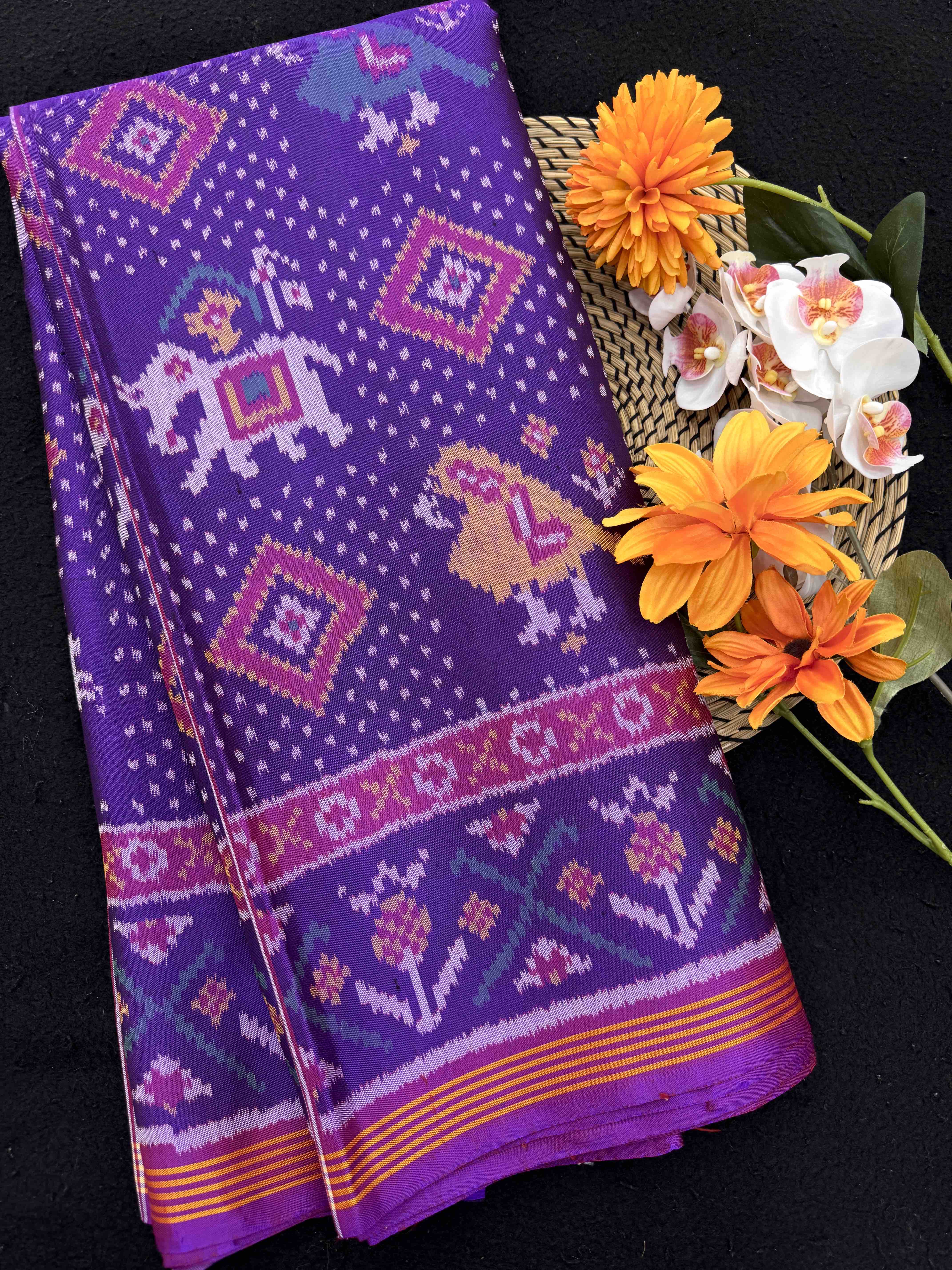 Purple Narikunj Panchanda Single Ikat Patan Patola Saree
