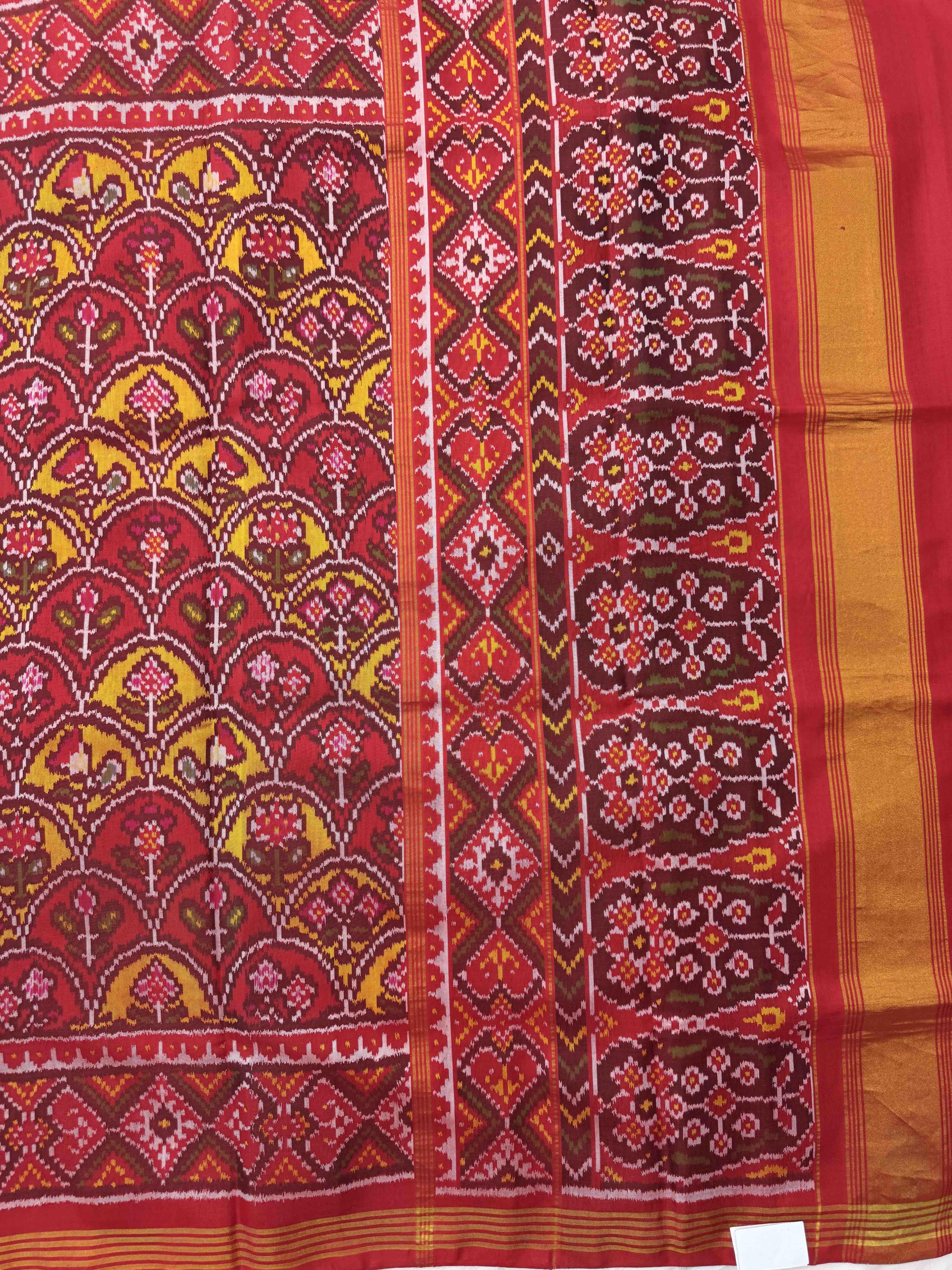 Red & Yellow Fancy Flower Single Ikat Patan Patola Saree