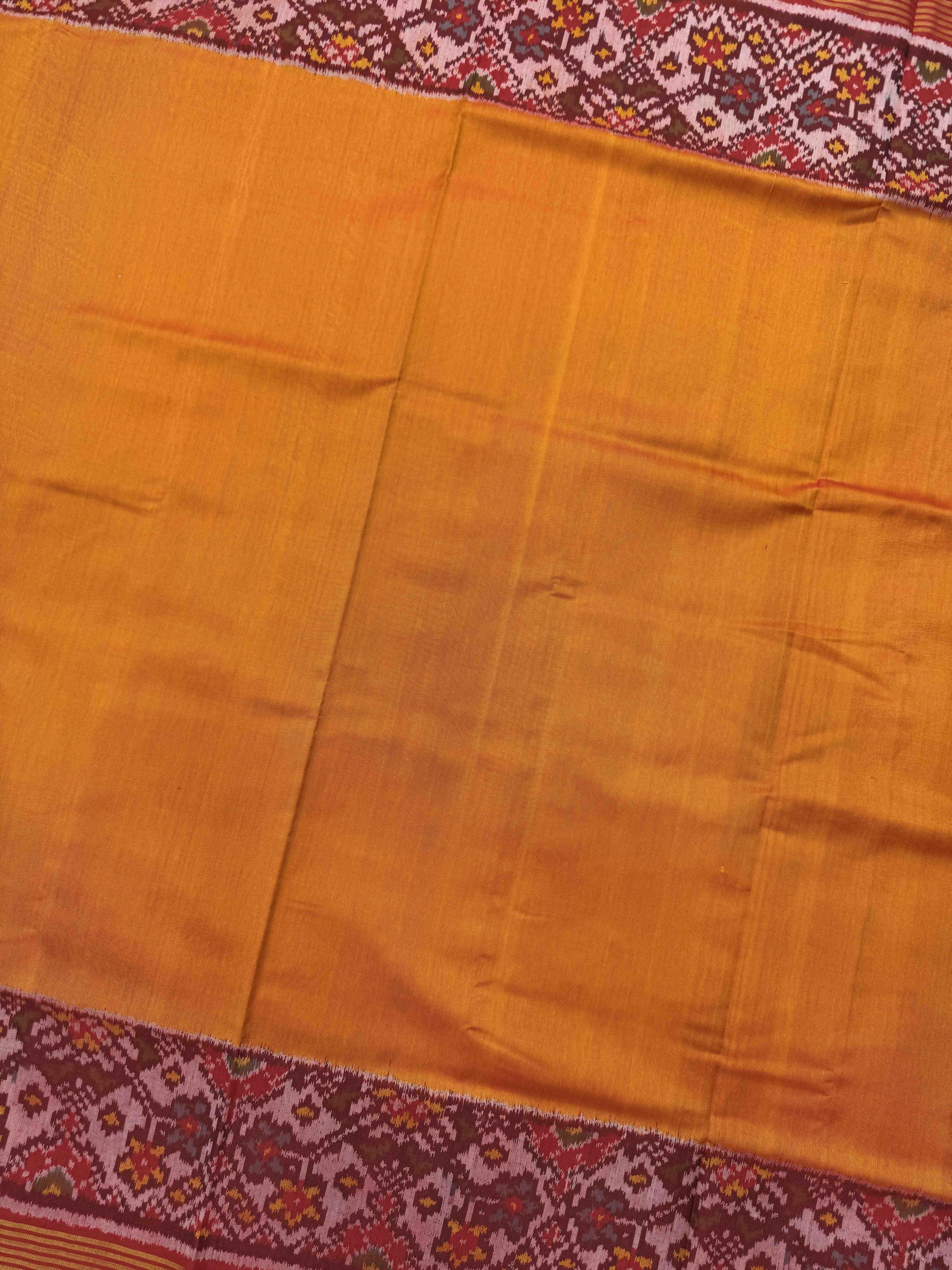 Mustard Yellow Plain with Navratan Border Pallu Single Ikat Patan Patola Saree